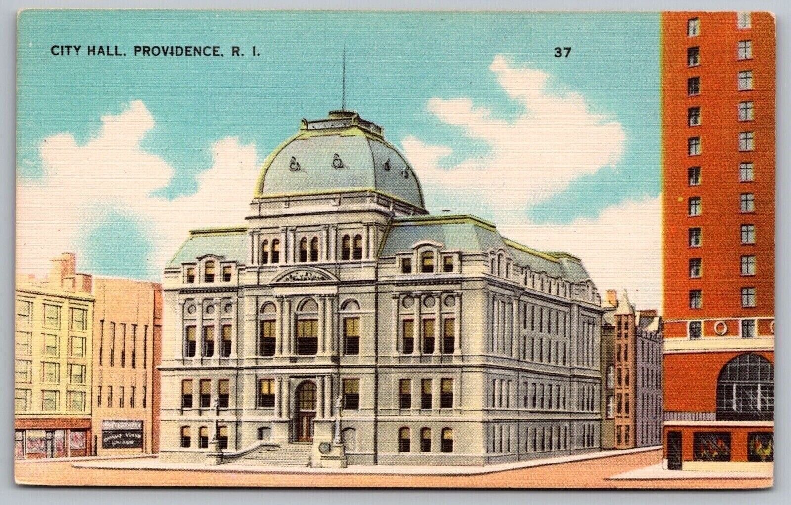 Providence Rhode Island City Hall Government Building Streetview Linen Postcard