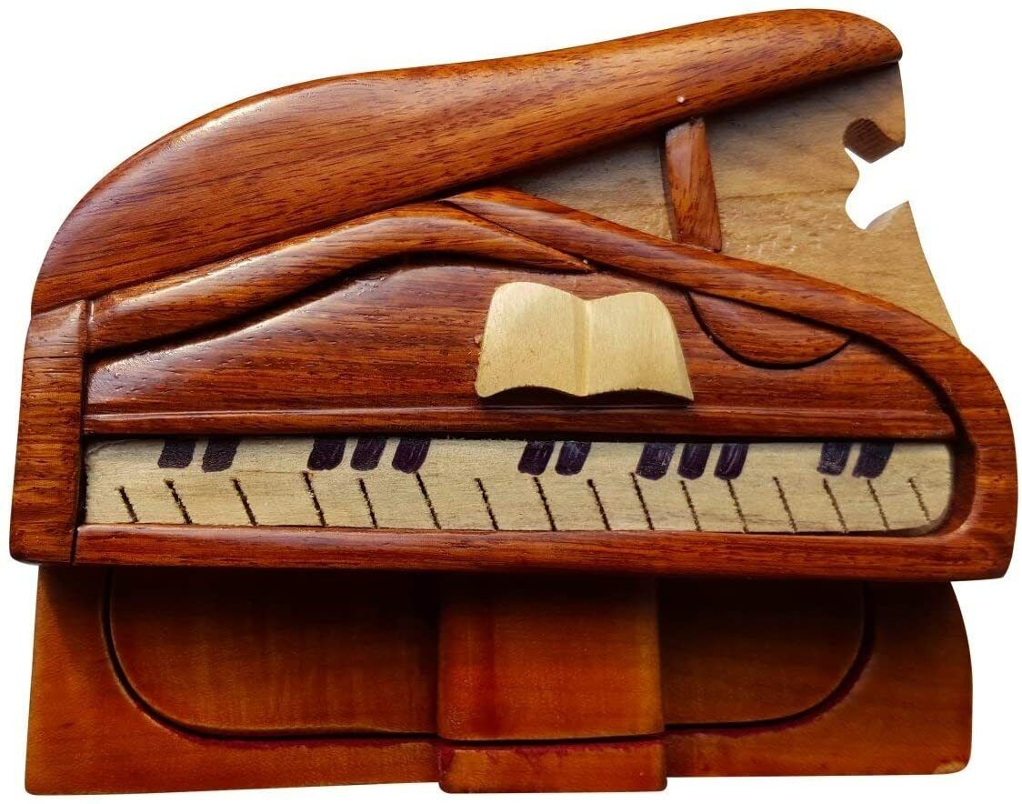 Piano - Handmade Wood Puzzle Box Intarsia Wood Decorative Jewelry Trinket Box 