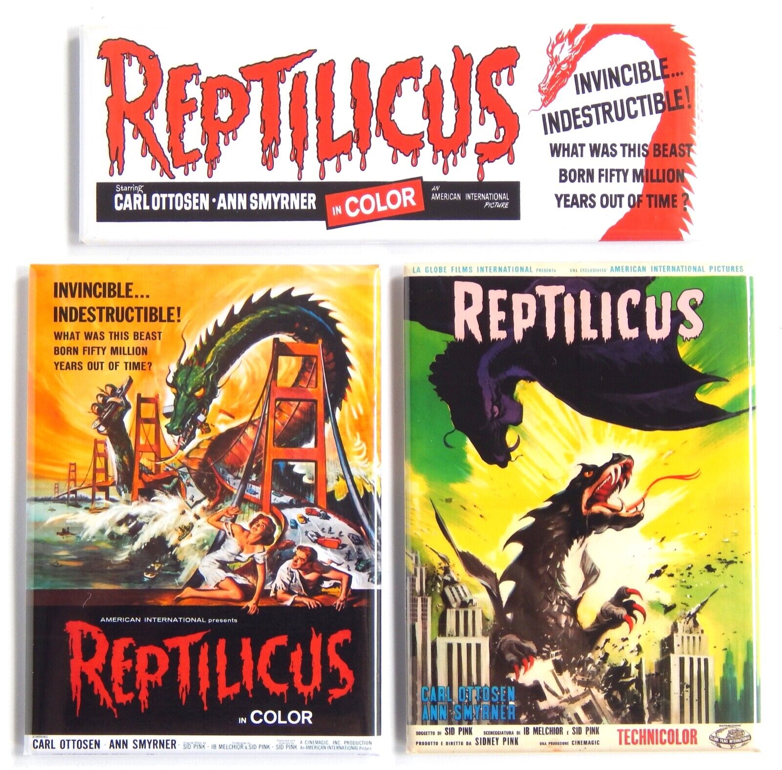 Reptilicus FRIDGE MAGNET (Set of 3) movie poster style A