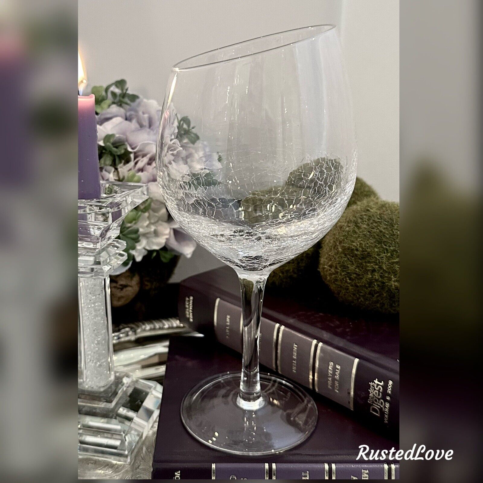 Pier 1 Wine Glasses Angled Rim Wine Glass Vintage Clear Crackle Pier 1 Glass *