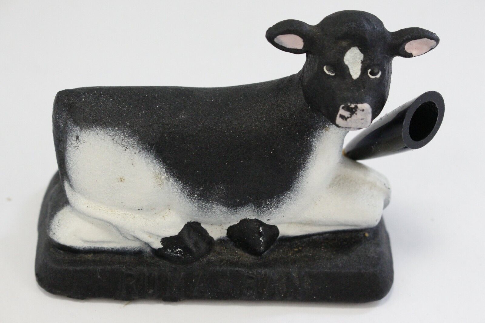 Vintage Carl S. Akey Ruma-Ban Holstein Cow Cast Iron Paperweight Pen Holder