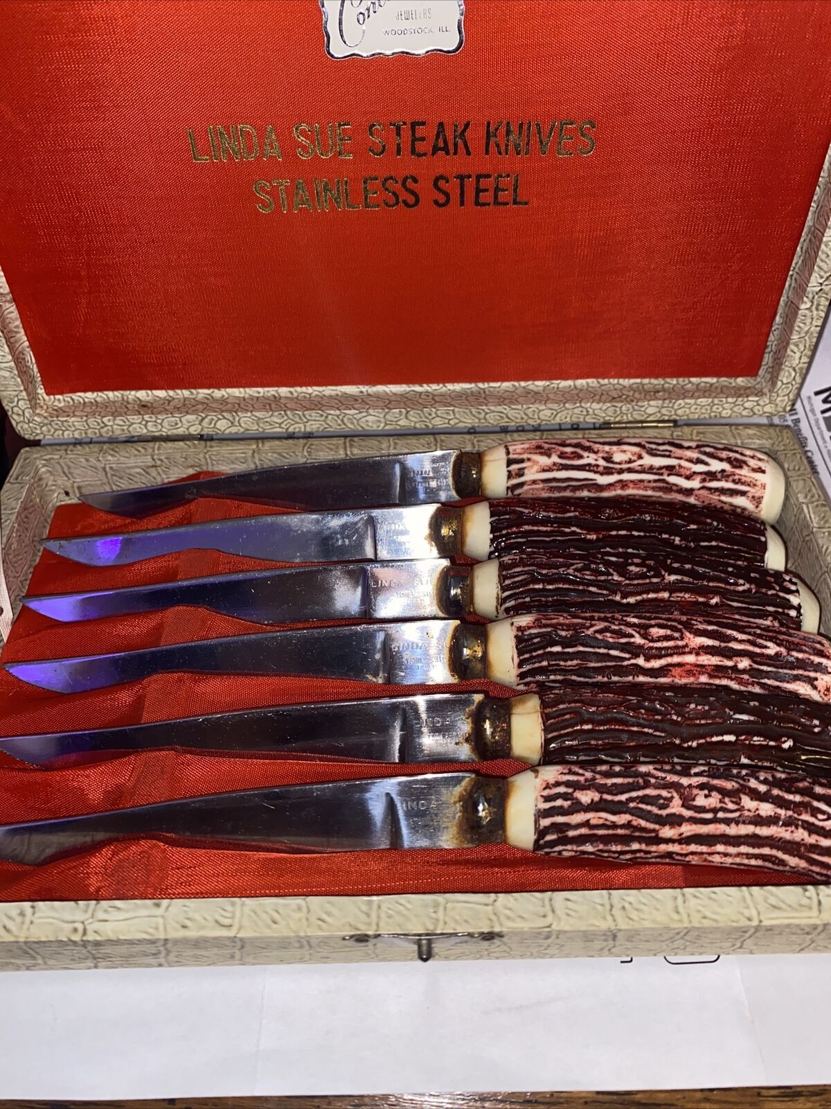 Vintage conlins jewelers woodstock ill linda sue steak knives stainless steel