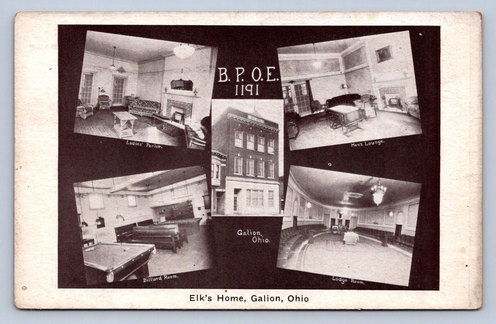 J87/ Galion Ohio Postcard c1910 Elks Home 5View Interior Hall  379