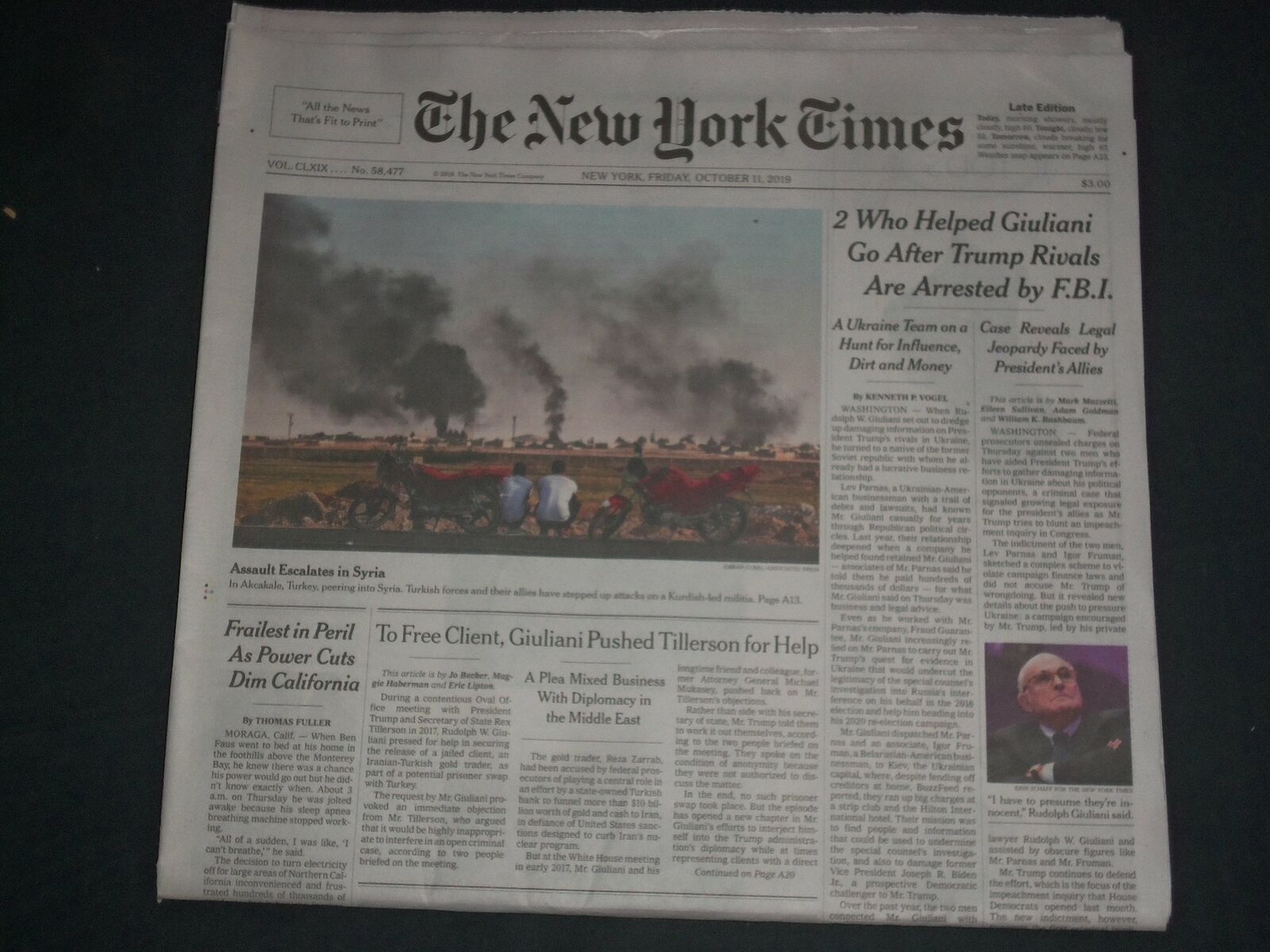 2019 OCTOBER 11 NEW YORK TIMES - 2 WHO HELPED GIULIANI ARE ARRESTED BY FBI