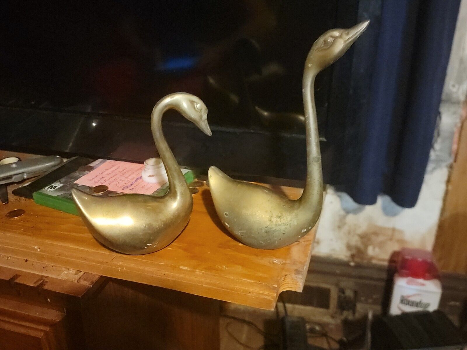 Brass Swans Figurines Small Lot of 2 Vintage