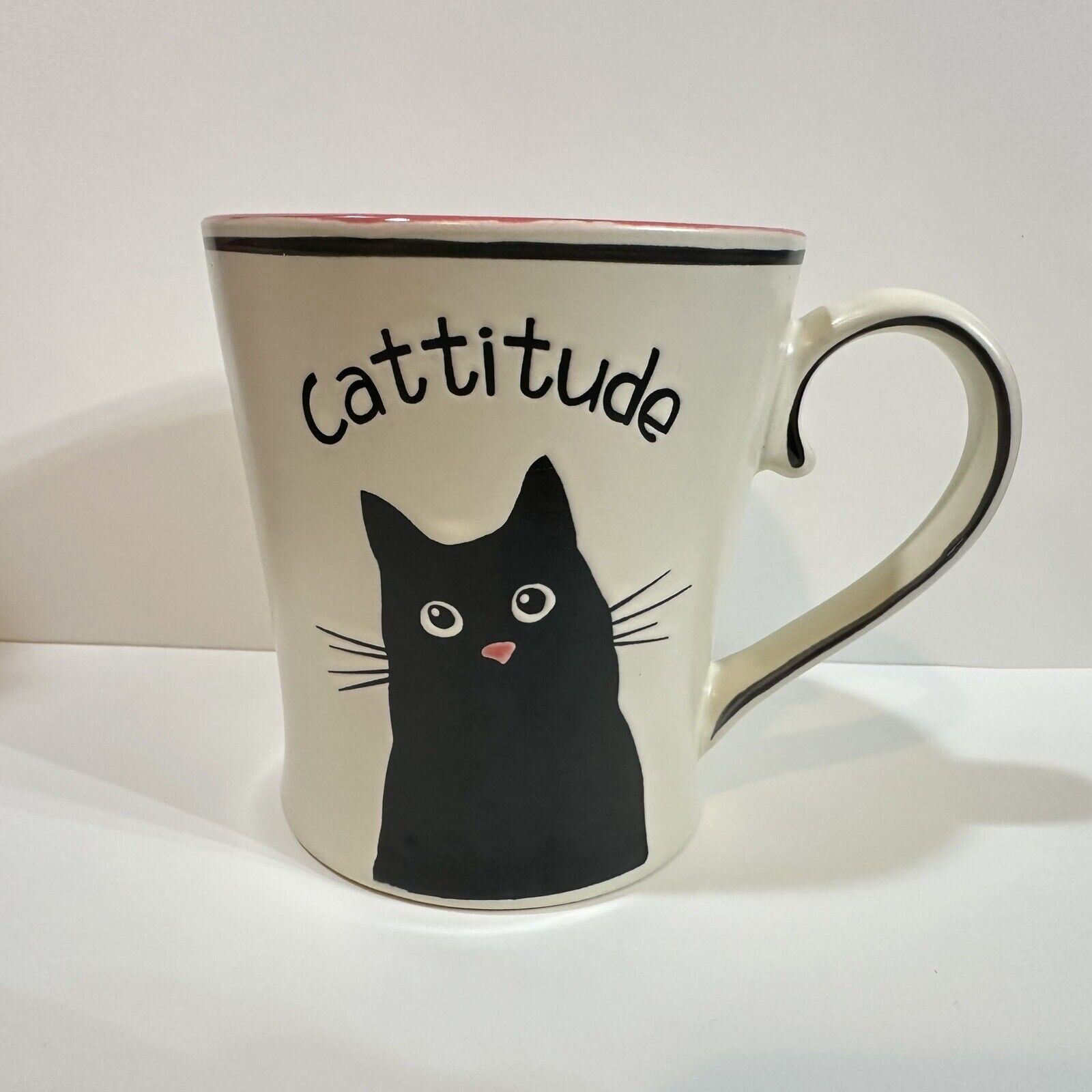 Spectrum Design CATTITUDE Mug PINK Polka Dot Black Cat Coffee Tea New