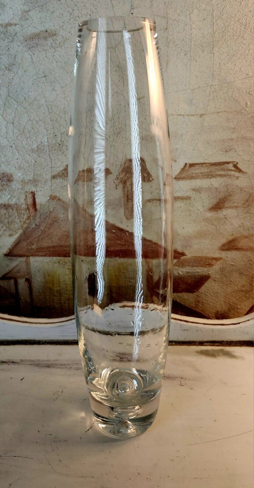 Clear Tall 10 Inch Controlled Captive Bubble Art Glass Bud Vase