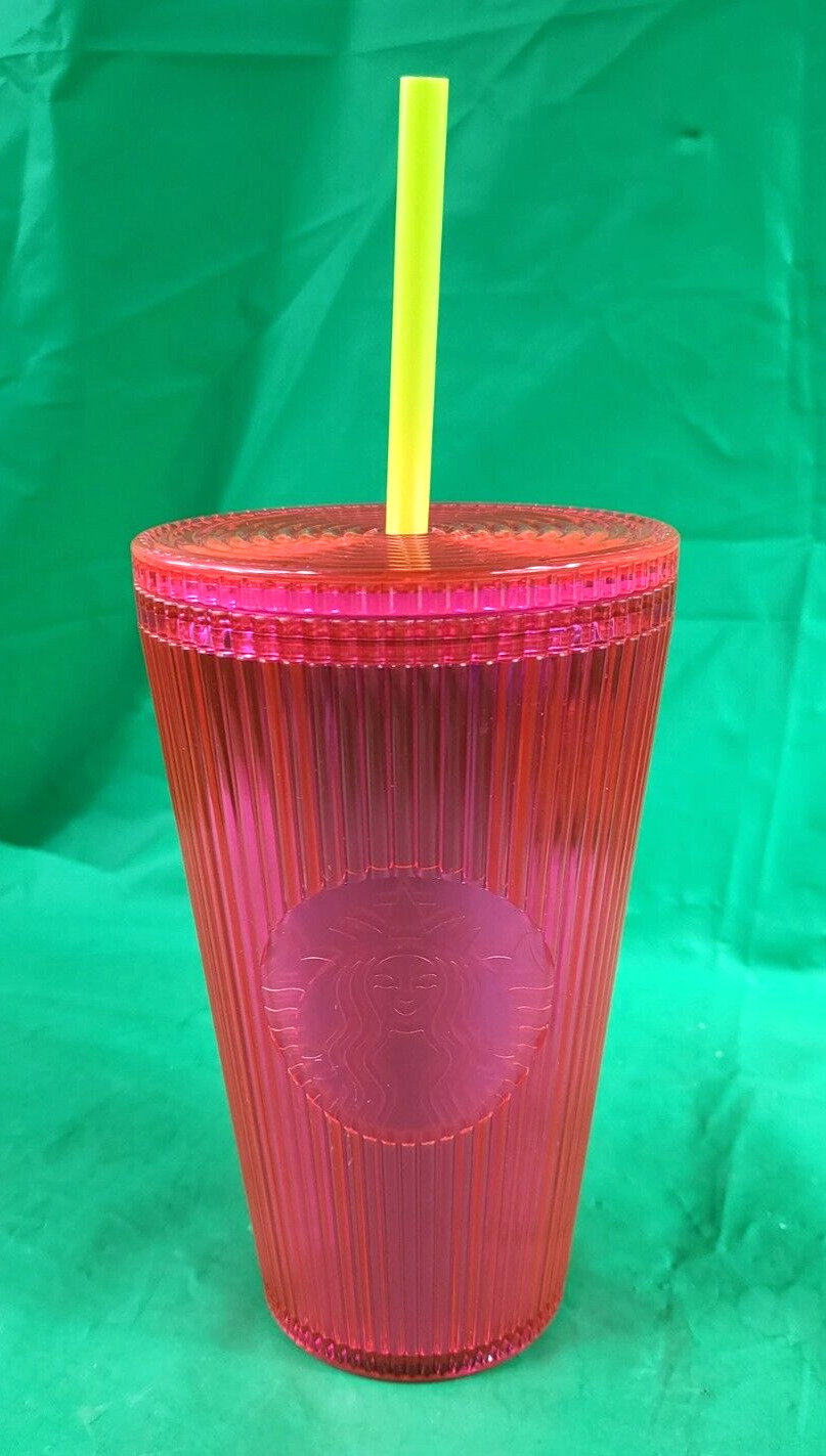 Starbucks Summer 2023 Hot Pink Pleated Cold Cup Tumbler Venti 16 oz