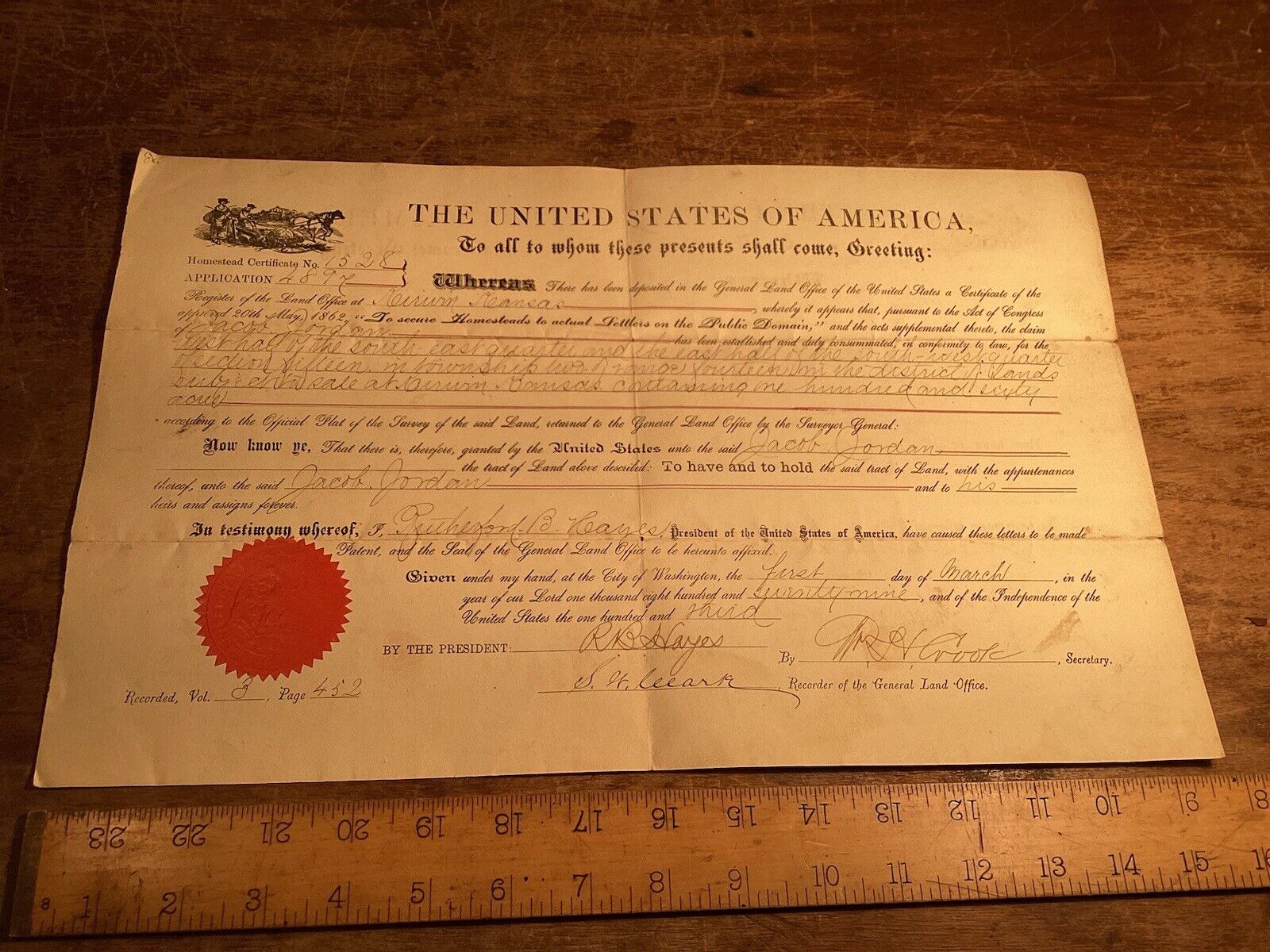 Antique 1879 Presidential Land Grant Signed By President Rutherford B. Hayes