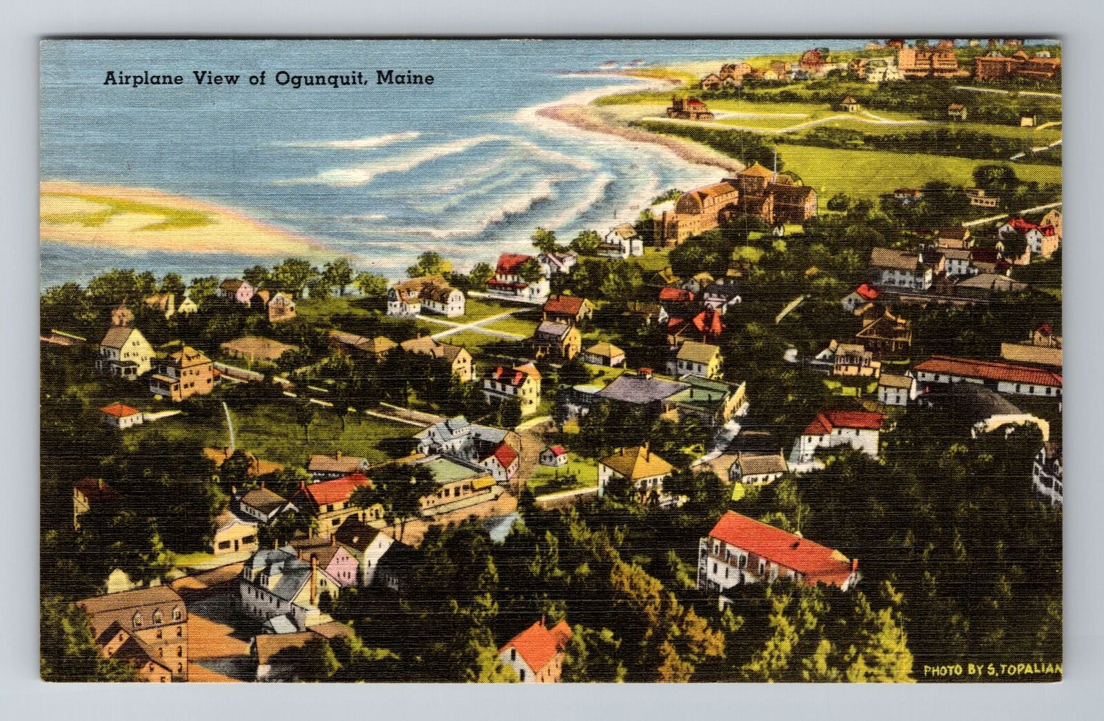 Ogunquit ME-Maine, Aerial Of Town Area, Antique Vintage c1950 Souvenir Postcard