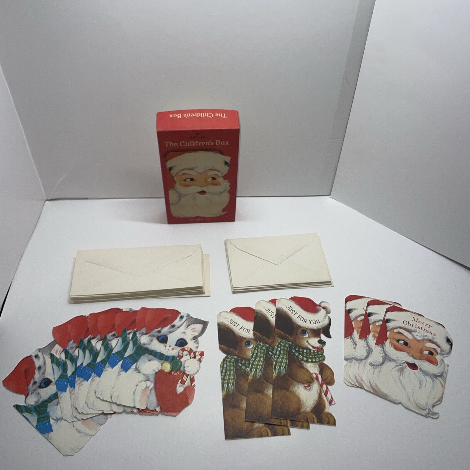 Vintage Hallmark Children’s Christmas Cards Boxed 14/15 Santa Cat Dog Unused
