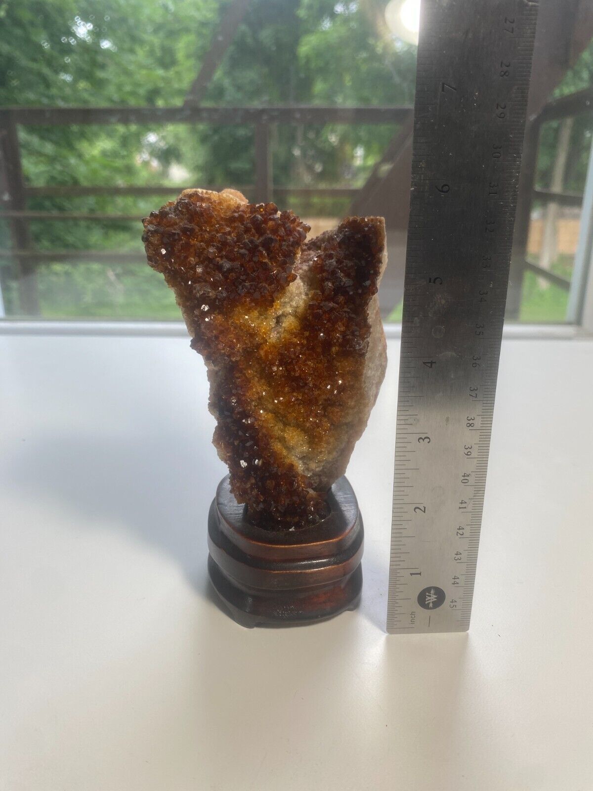 Beautiful Heated Citrine Crystal 4.5 X 3 Cluster on Wood Base