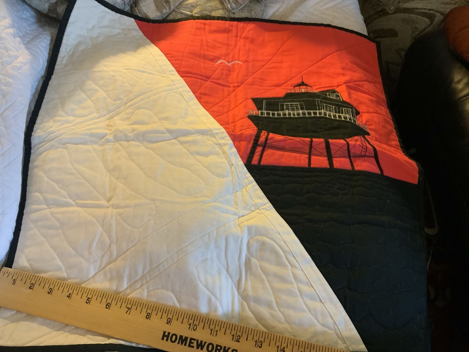Vintage Handmade Hanging Quilt  Thomas Point Lighthouse 24”x24”