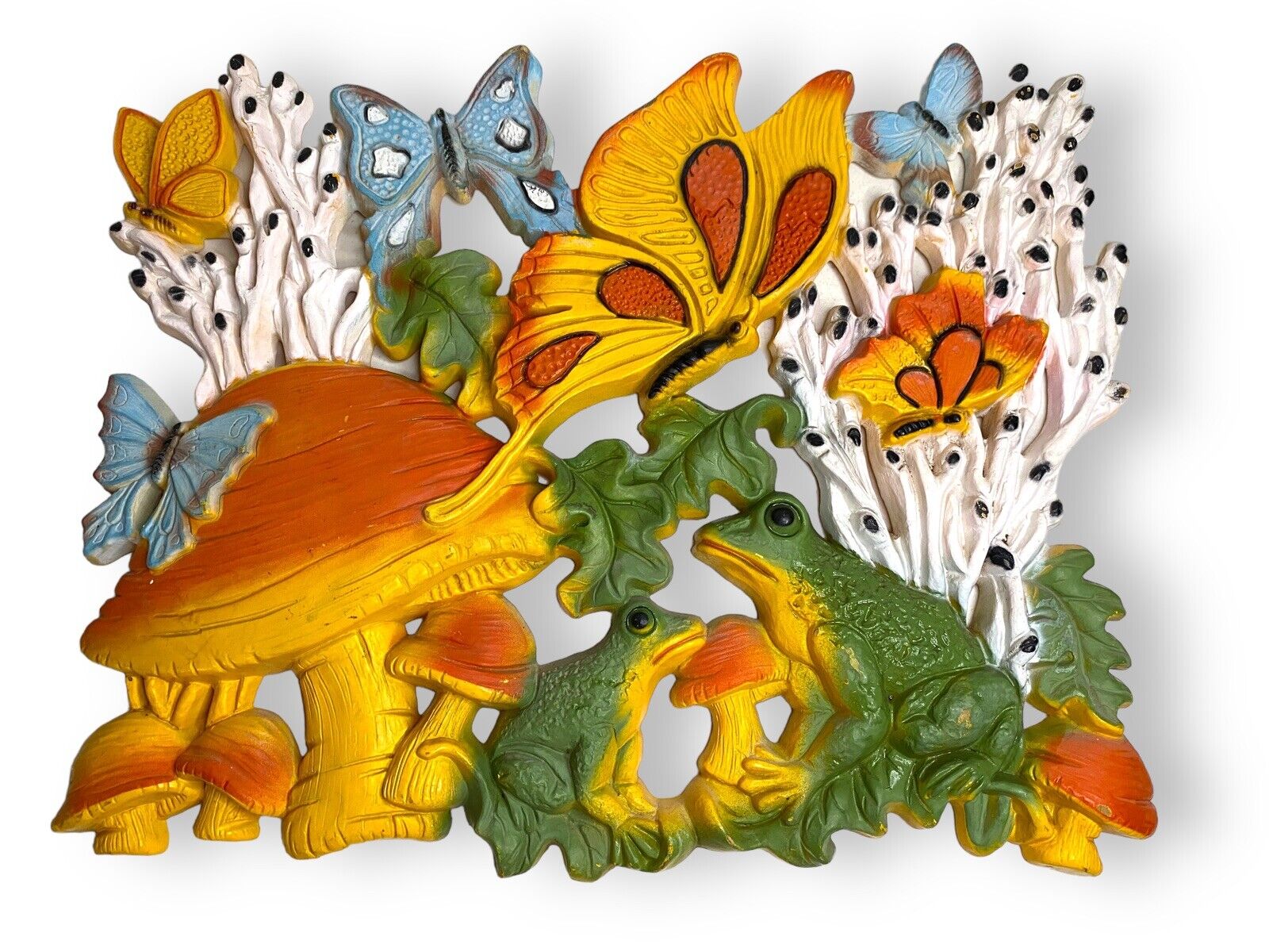 Vintage 1970s Homeco Wall Decor With Mushrooms, Butterflies And Frogs