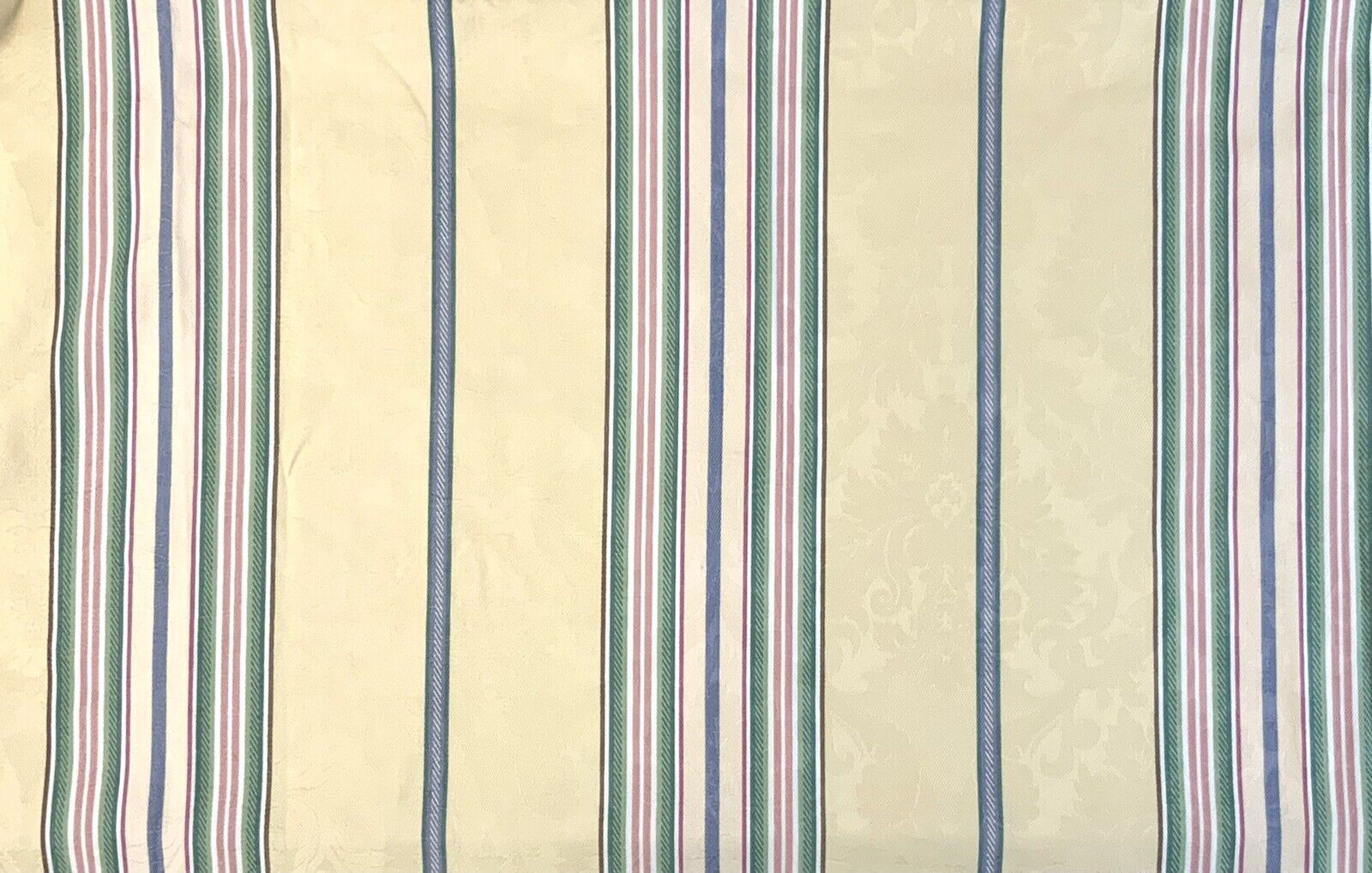 Vintage Kaufmann Home Decor Fabric 2 Yards Yellow Green Stripes Scotochgard