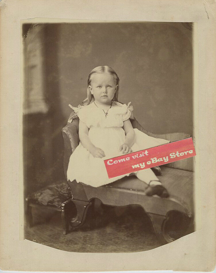 1875 Antique Matted Photo - WARREN Family Little Girl (Bertha) - Very Cute 8x10 
