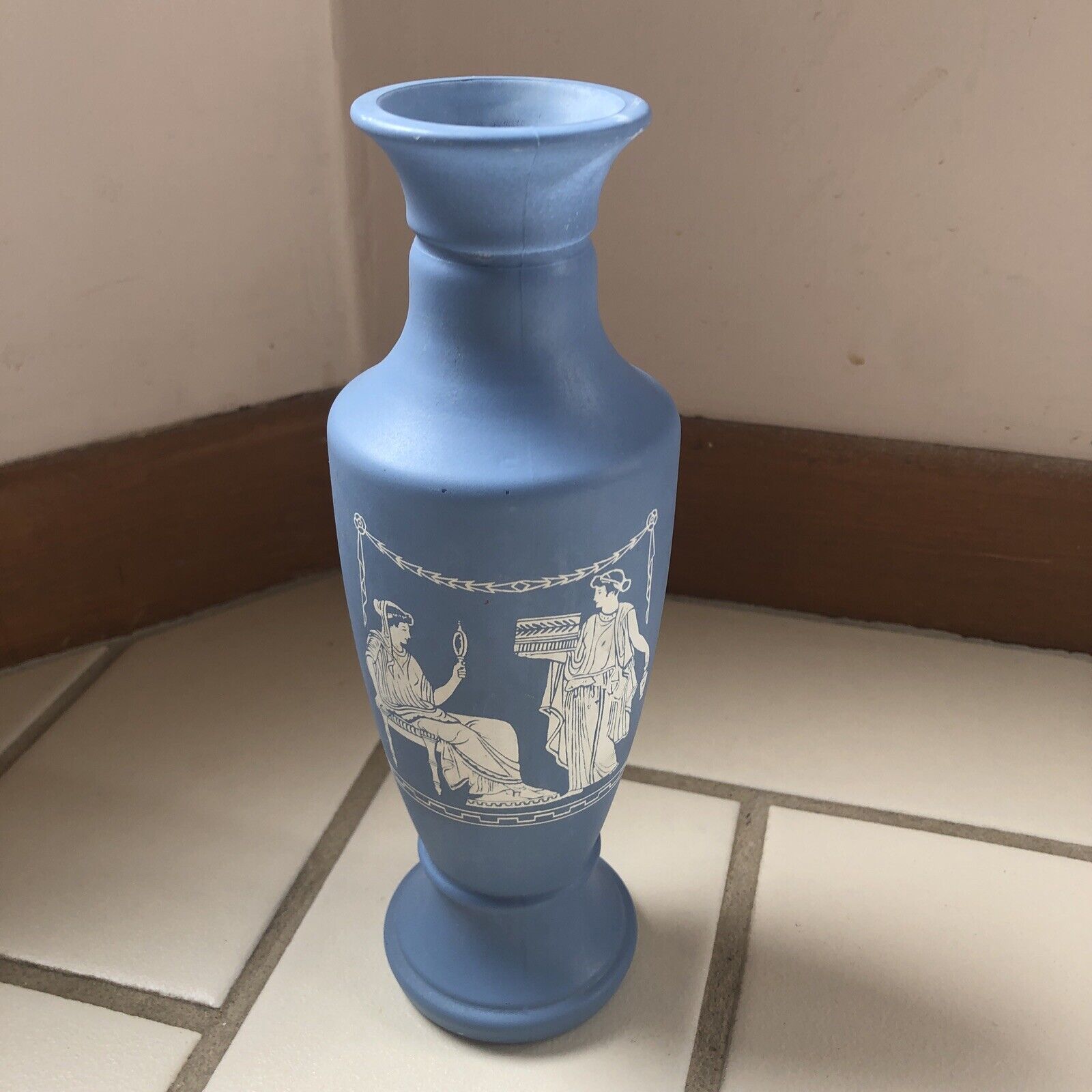 Bud Vase Blue White Decorative Wedgwood Look