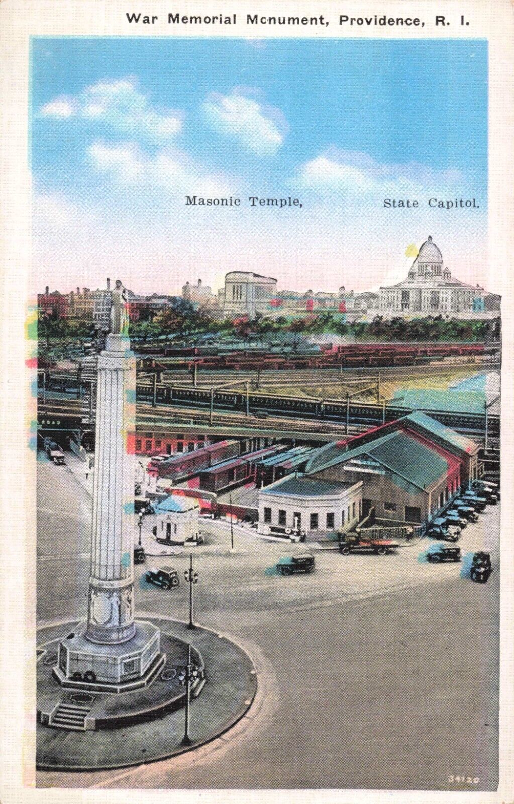 Providence RI Rhode Island, War Memorial Monument, Vintage Postcard