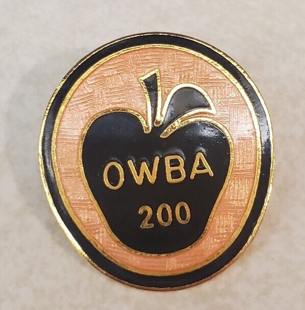 Vintage Oklahoma OWBA 200 Club Enameled Bowling Trophy Pin Apple Theme