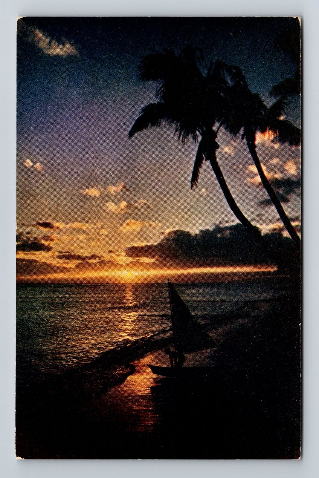 Waikiki HI-Hawaii, Sunset, Antique, Vintage Postcard