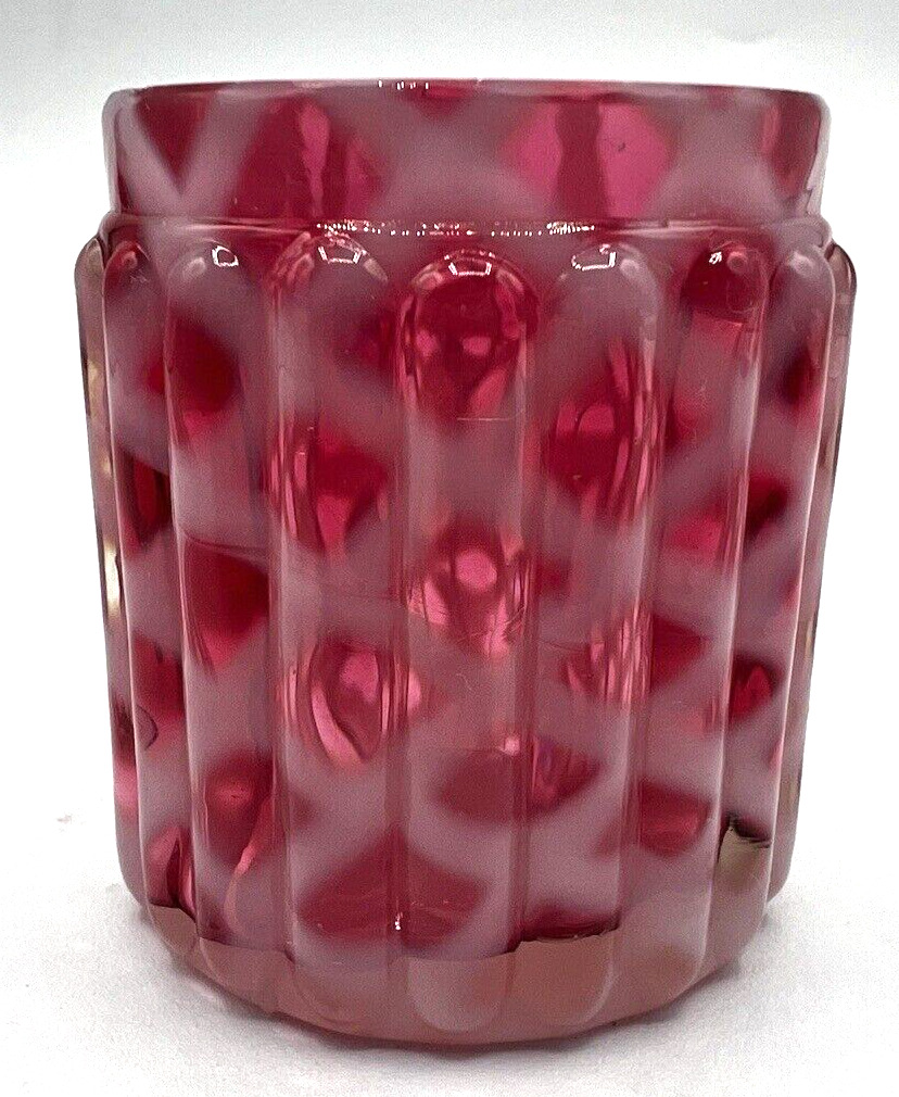 Vintage Northwood Opalescent Red Cranberry Ribbed Lattice Toothpick/Match Holder