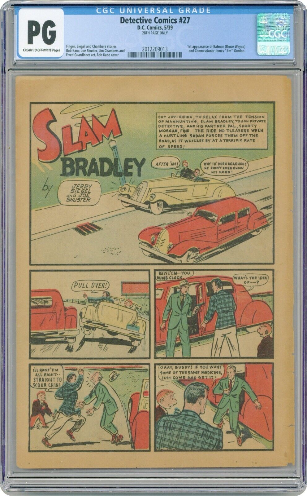 Detective Comics #27 CGC PG 1939 Page 28 Only 1st Batman Slam Bradley Splash