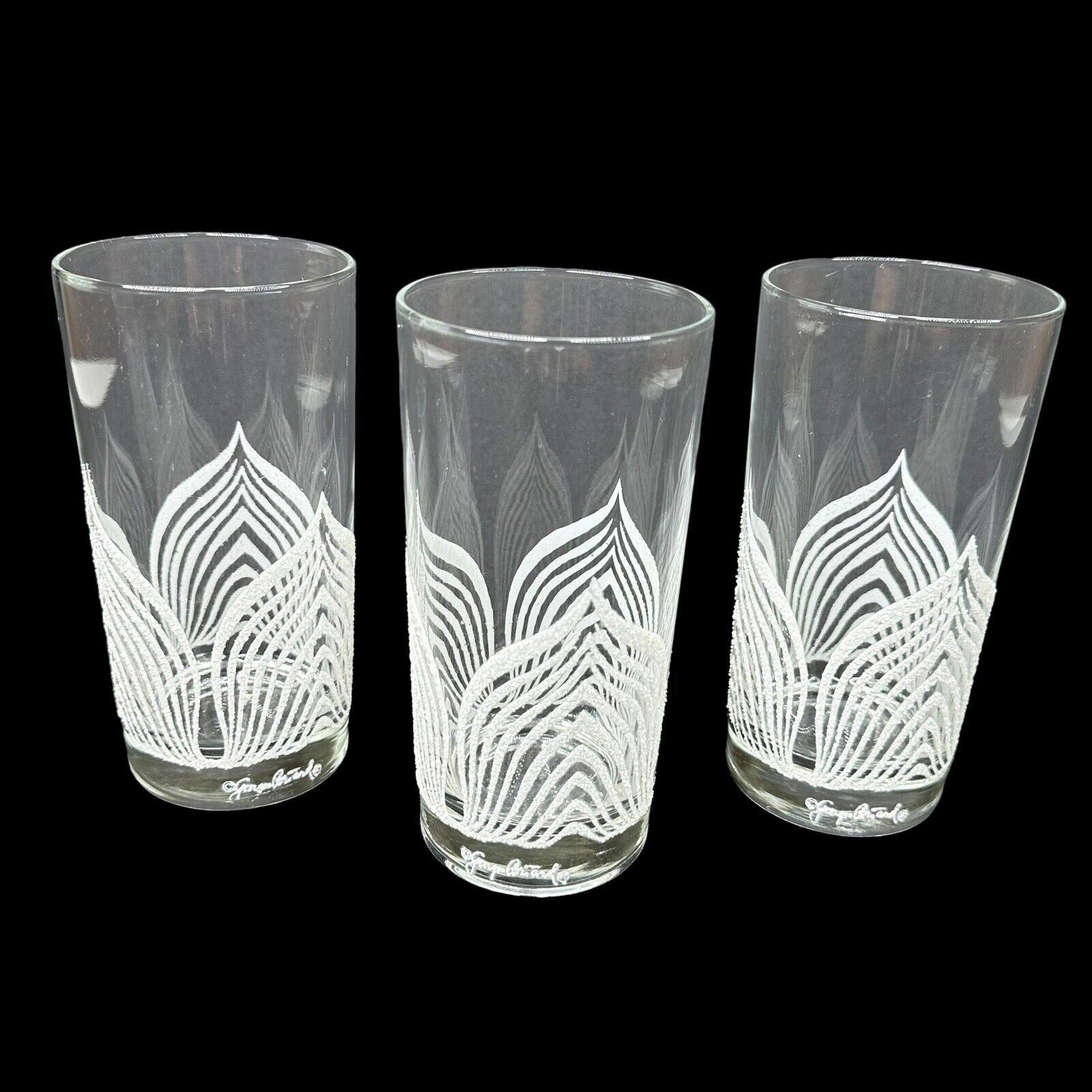 Georges Briard Vintage Mid Century Signed Set Of 3 Drinking Glasses Glass White