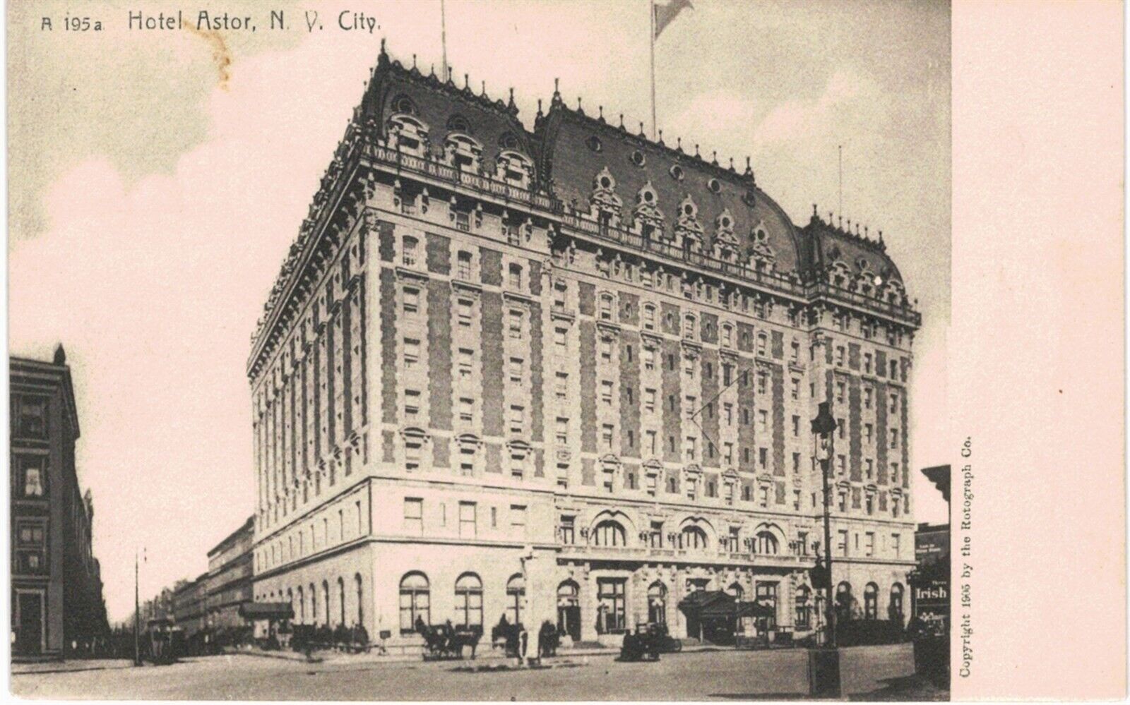 New York City Hotel Astor 1910 Rotograph Monochrome 