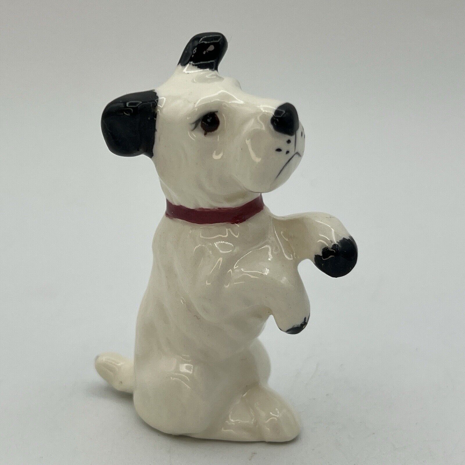 Vintage Black White Terrier Miniature FIgurine Begging Sitting Paw Up 3\