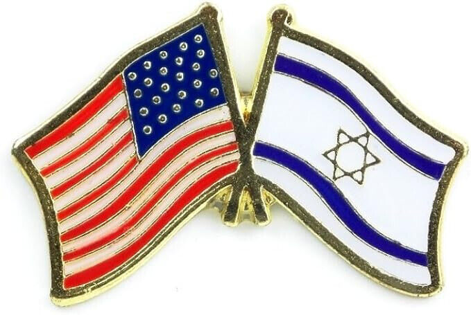 Metal Lapel Pin - American and World National Flag Crossed - Israel  PPM6055