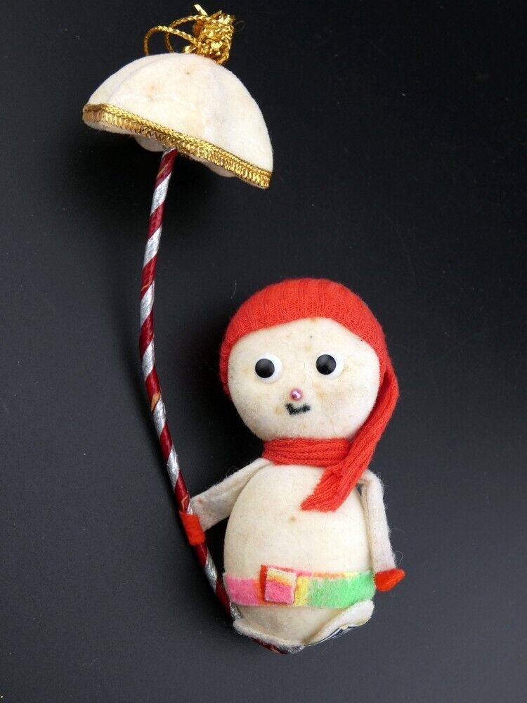 Vintage Christmas Felt Snowbabies Snow Baby Snowman Ornament & Umbrella Japan