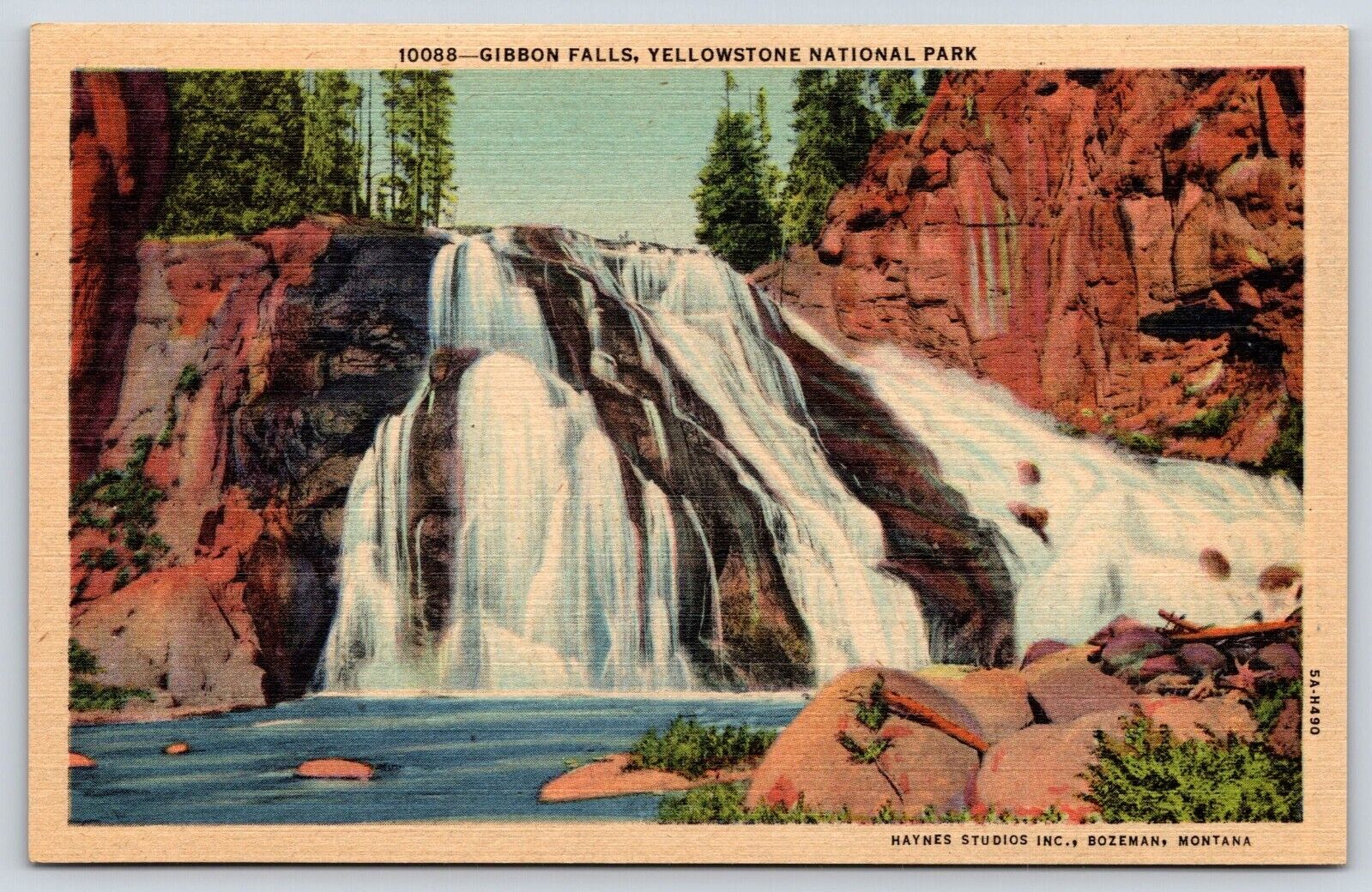 Wyoming Yellowstone National Park Gibbon Falls Vintage Postcard