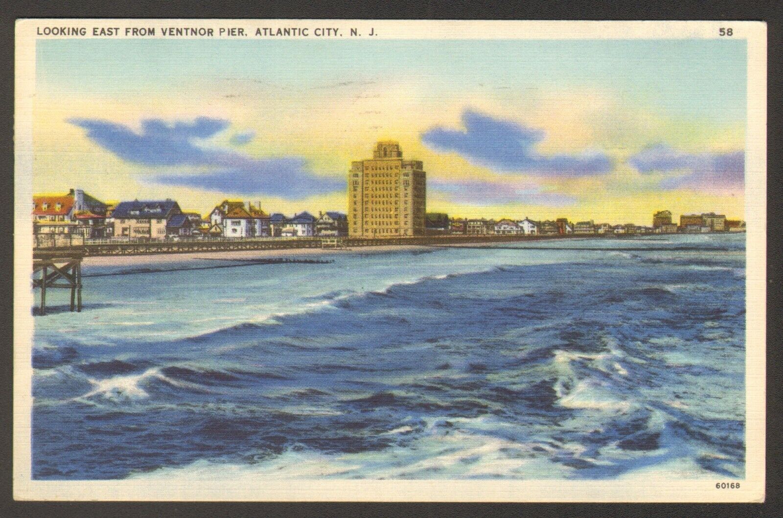 1938 Postmarked Postcard Looking East from Ventnor Atlantic City New Jersey NJ