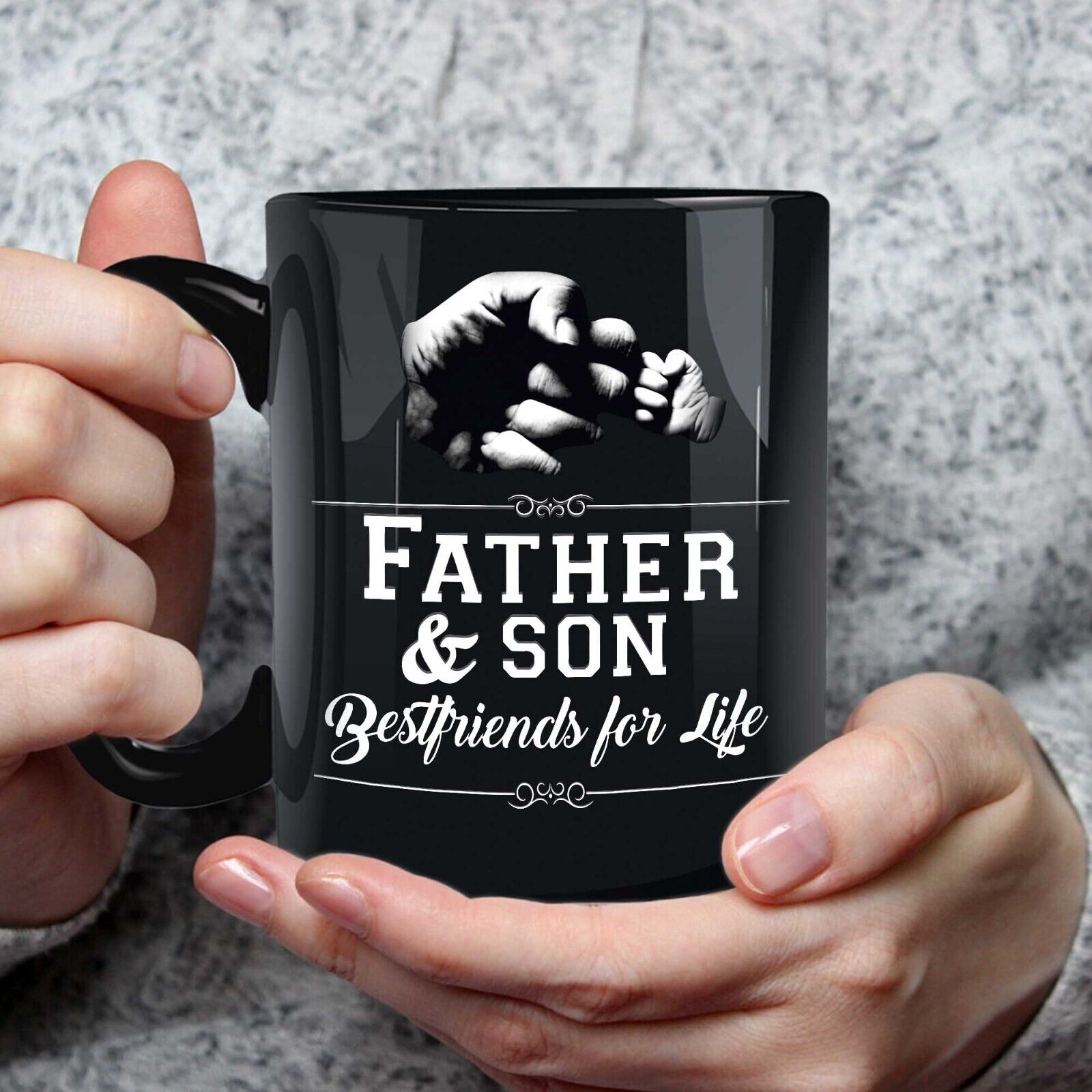 Father and Son Fist Bump Mug, Best Dad Ever Mug, Dad\'s Mug Gift Ideal