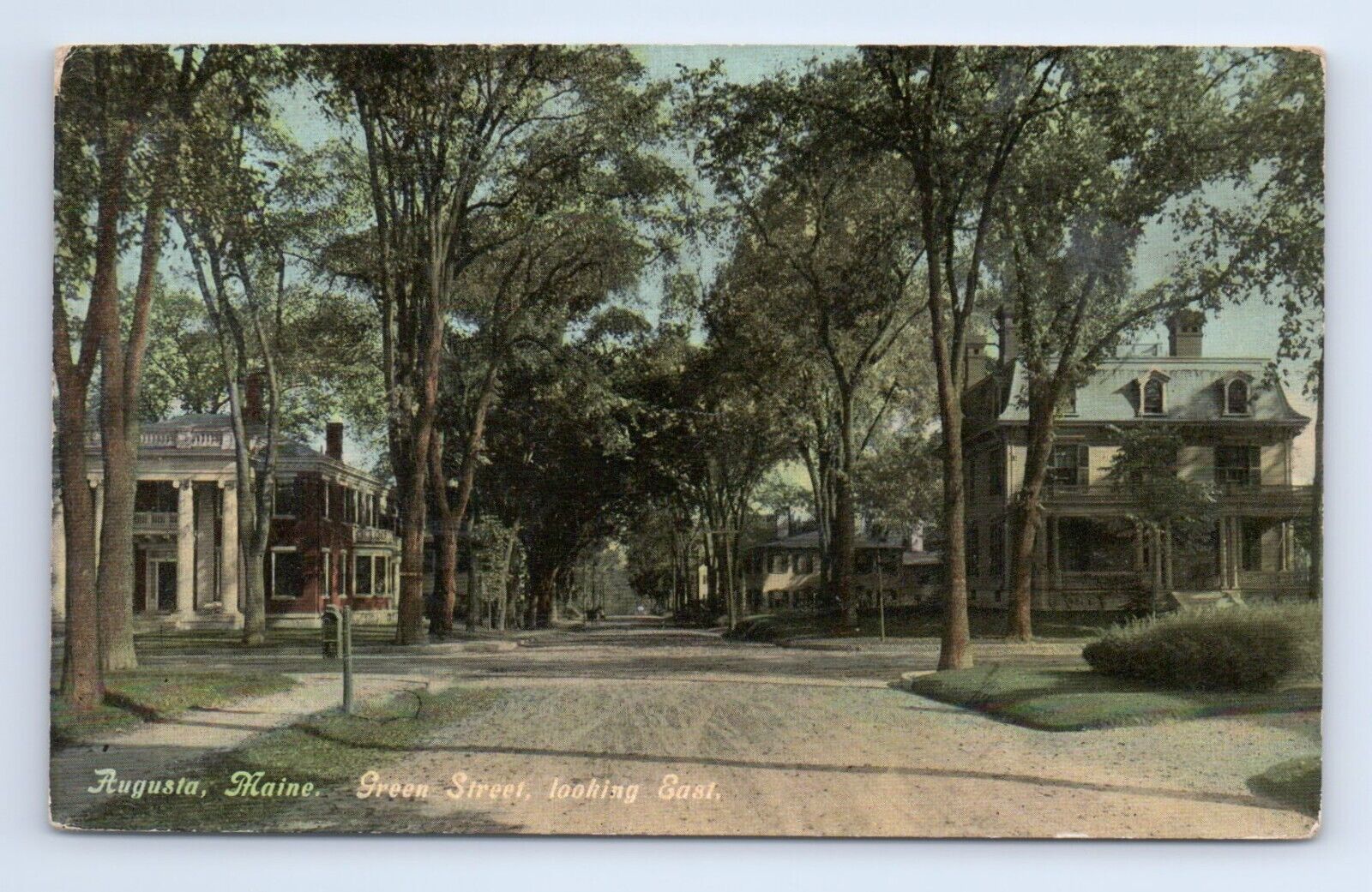 Green Street View Old Residence Homes House Augusta Maine Postcard VTG ME
