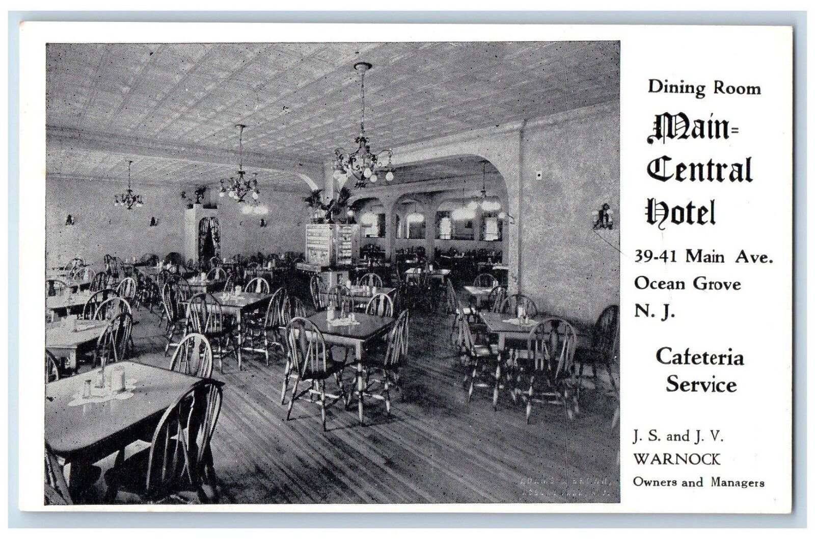 Ocean Grove New Jersey NJ Postcard Main Central Hotel Dining Room c1910 Vintage