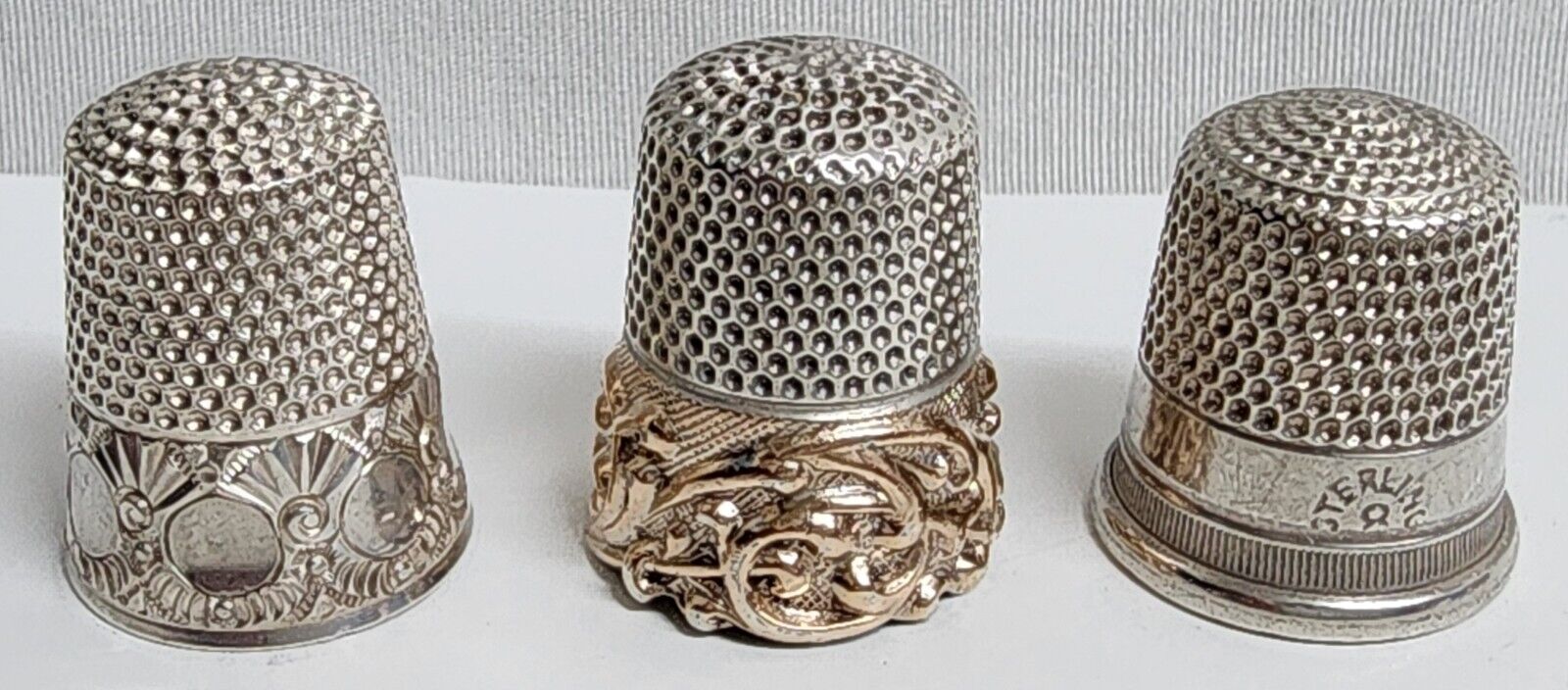 Lot of 3 Vintage Thimbles Sizes - 8,8,7 - Metals 925GP, 925, 900 Coin Silver