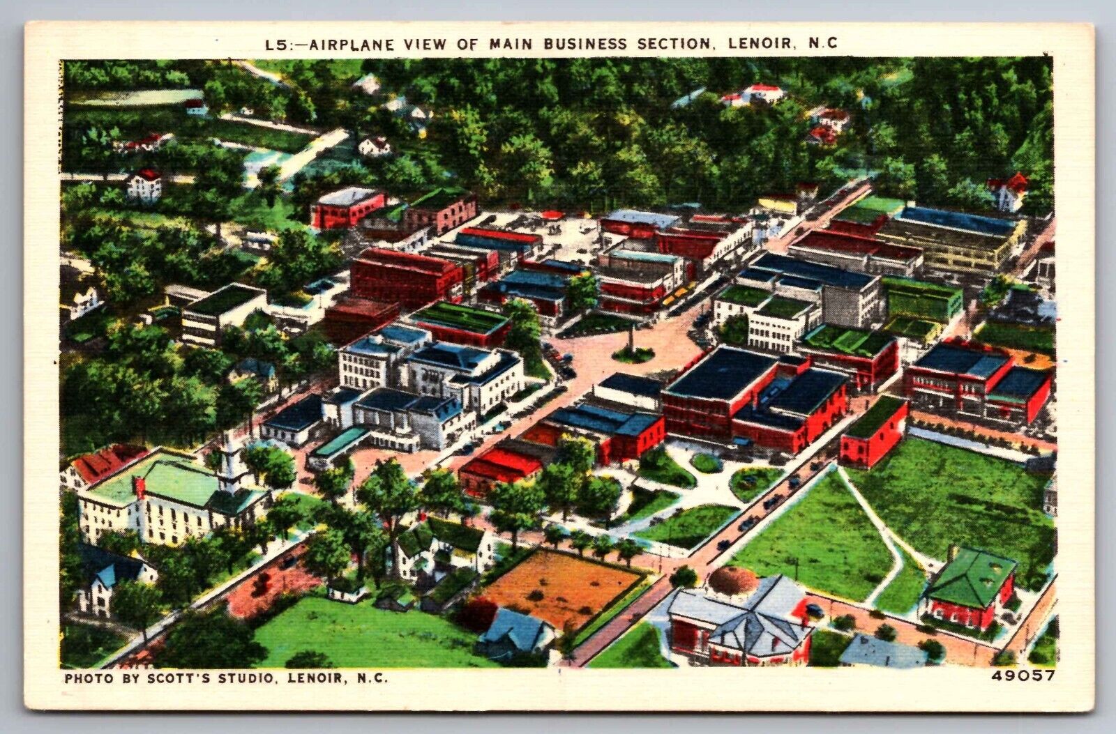 Postcard Aerial View Main Business Section Lenoir North Carolina    G 17