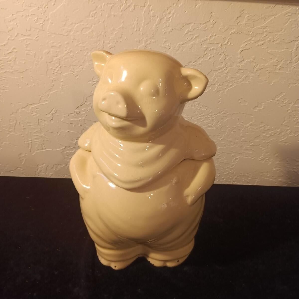 Smiley Pig Cookie Jar 11 1/2”  Vintage Shawnee Pottery  Cream Color