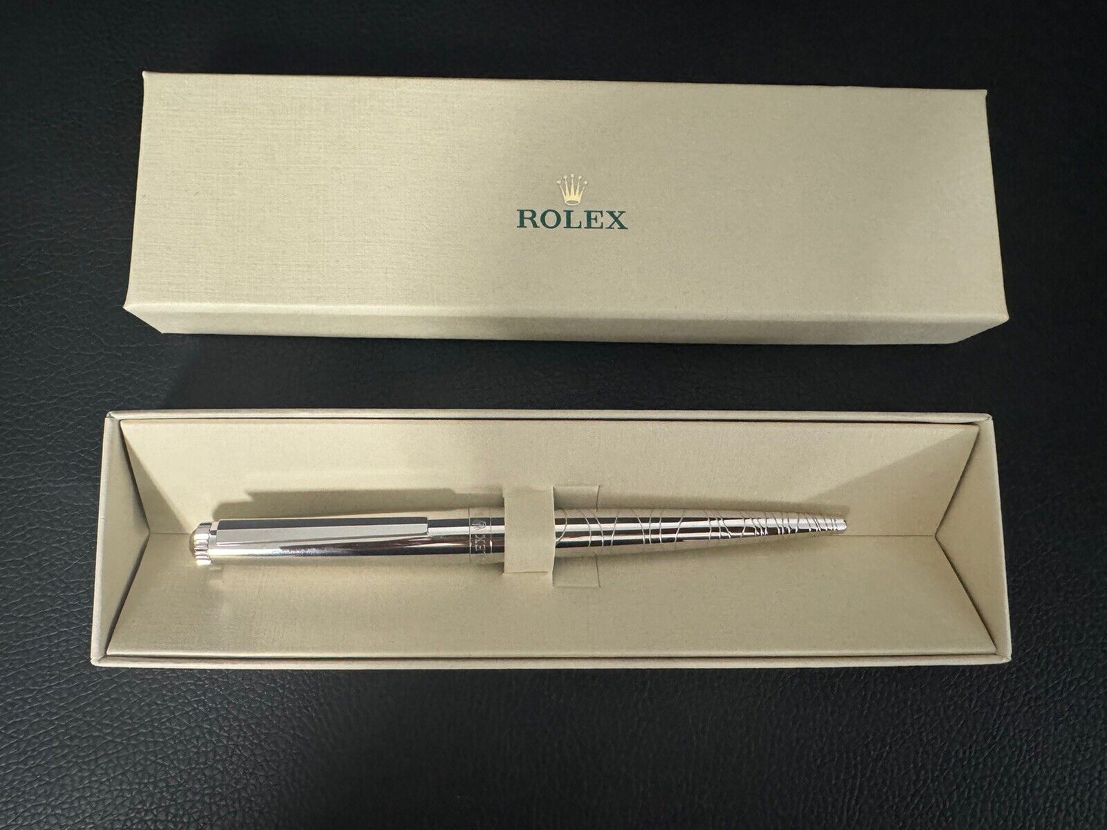 NEW Authentic Rolex Ballpoint Pen Rare Silver Platinum Finish WAVE PATTERN