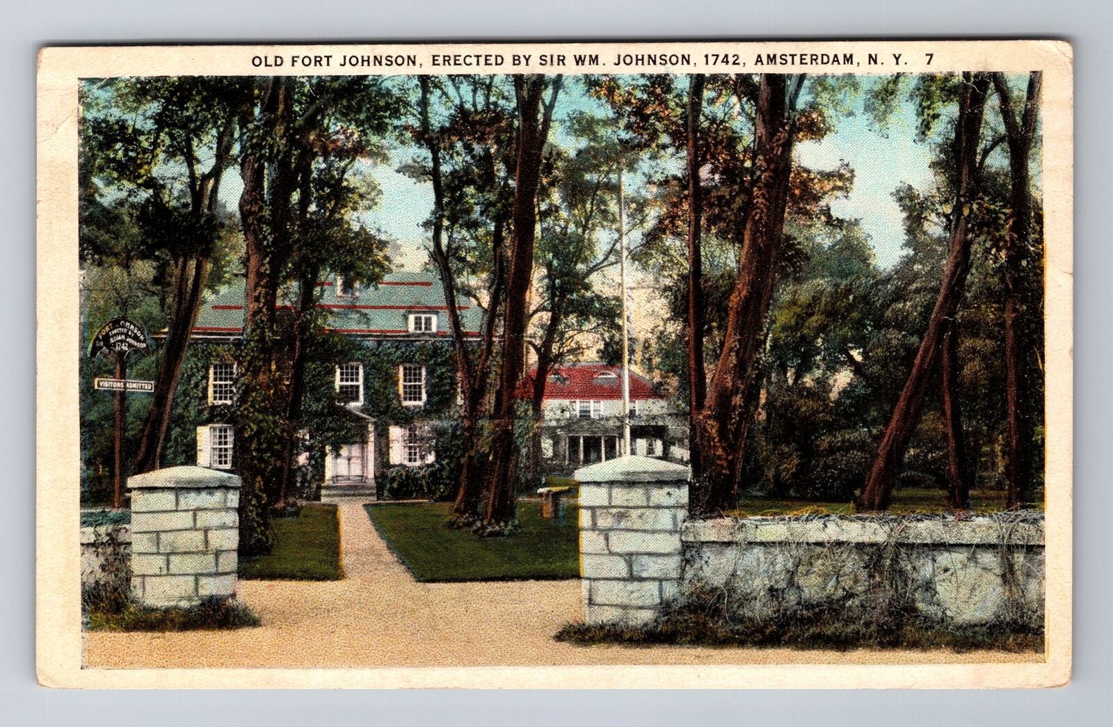 Amsterdam NY-New York, Old Fort Johnson, Antique Vintage Souvenir Postcard