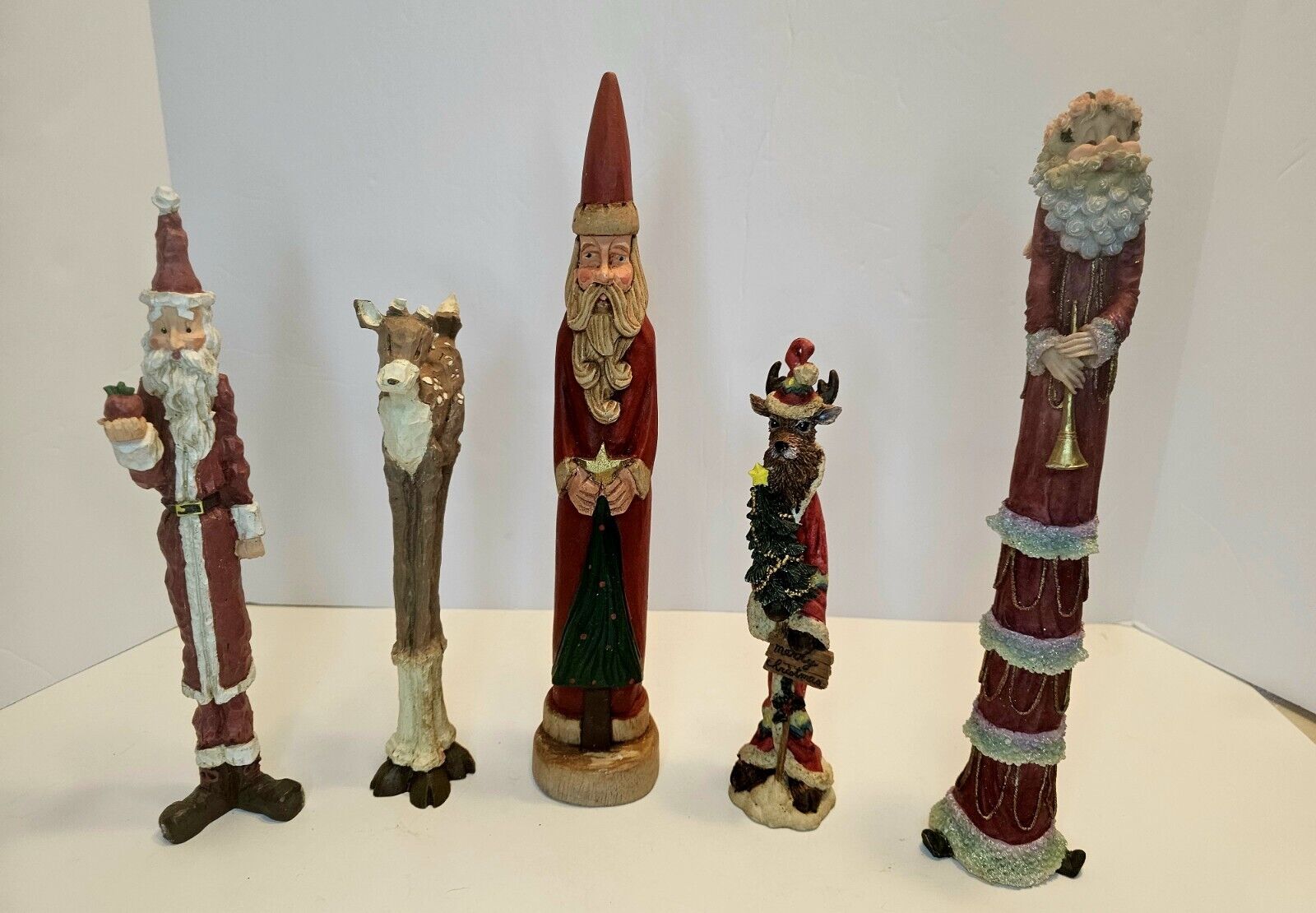 Lot Of FIVE Vintage Collectable Santa\'s W/Reindeer