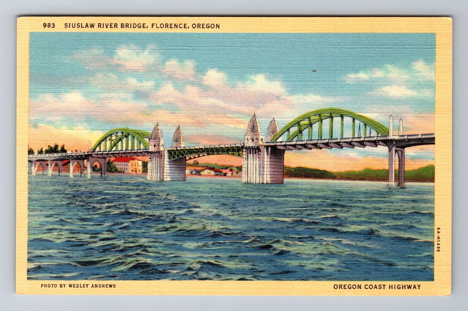 Florence OR-Oregon, Siuslaw River Bridge, Antique, Vintage Souvenir Postcard