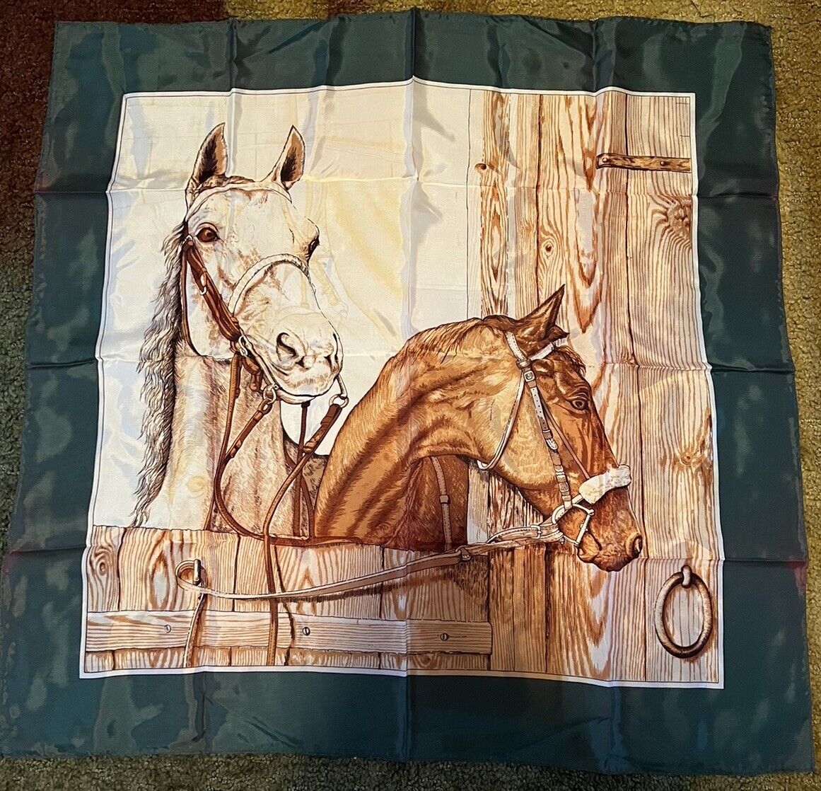 VTG Horse Bandana Scarf Stables Cowgirl Western Wear Country Chic  28” x 28” NOS
