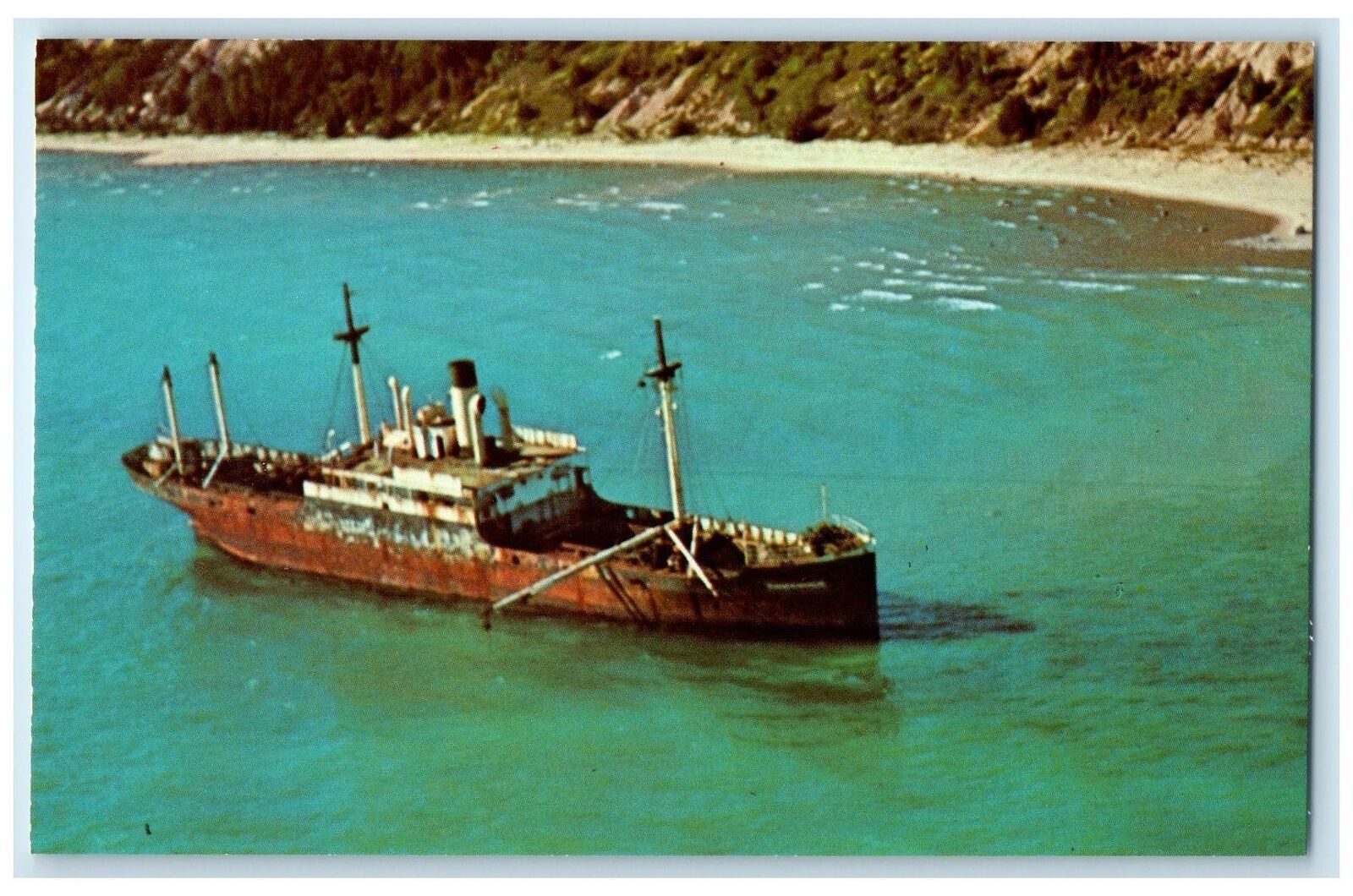 c1960s Wrecked Steamer Francisco Morazon Scene South Manitou Island MI Postcard