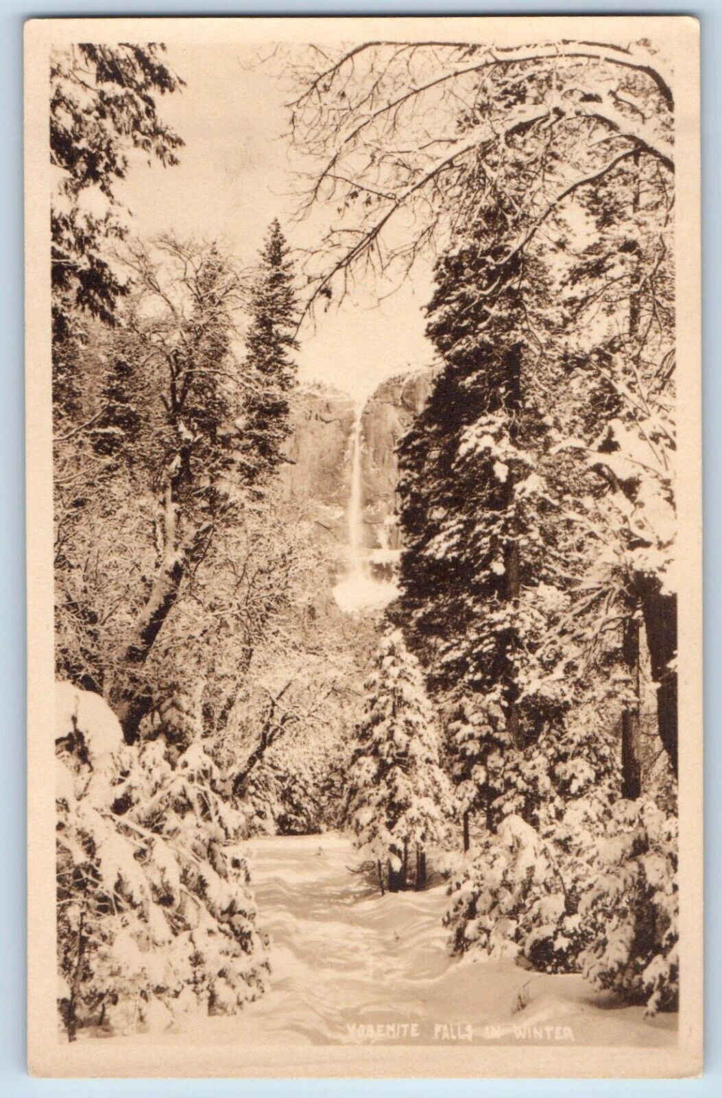 Yosemite National Park CA Postcard RPPC Photo Yosemite Falls In Winter c1930\'s