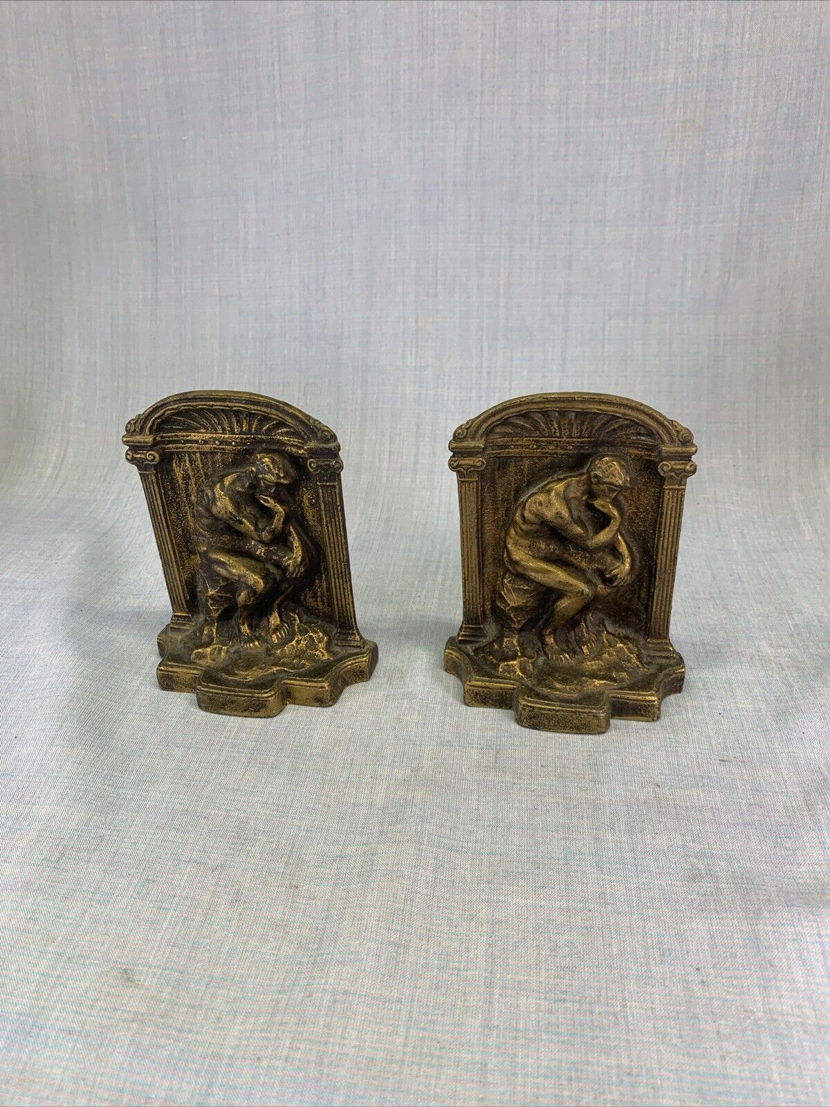 “The Thinker “ Thinking Man Bronzed Bookends Heavy Cast Bronze Vintage