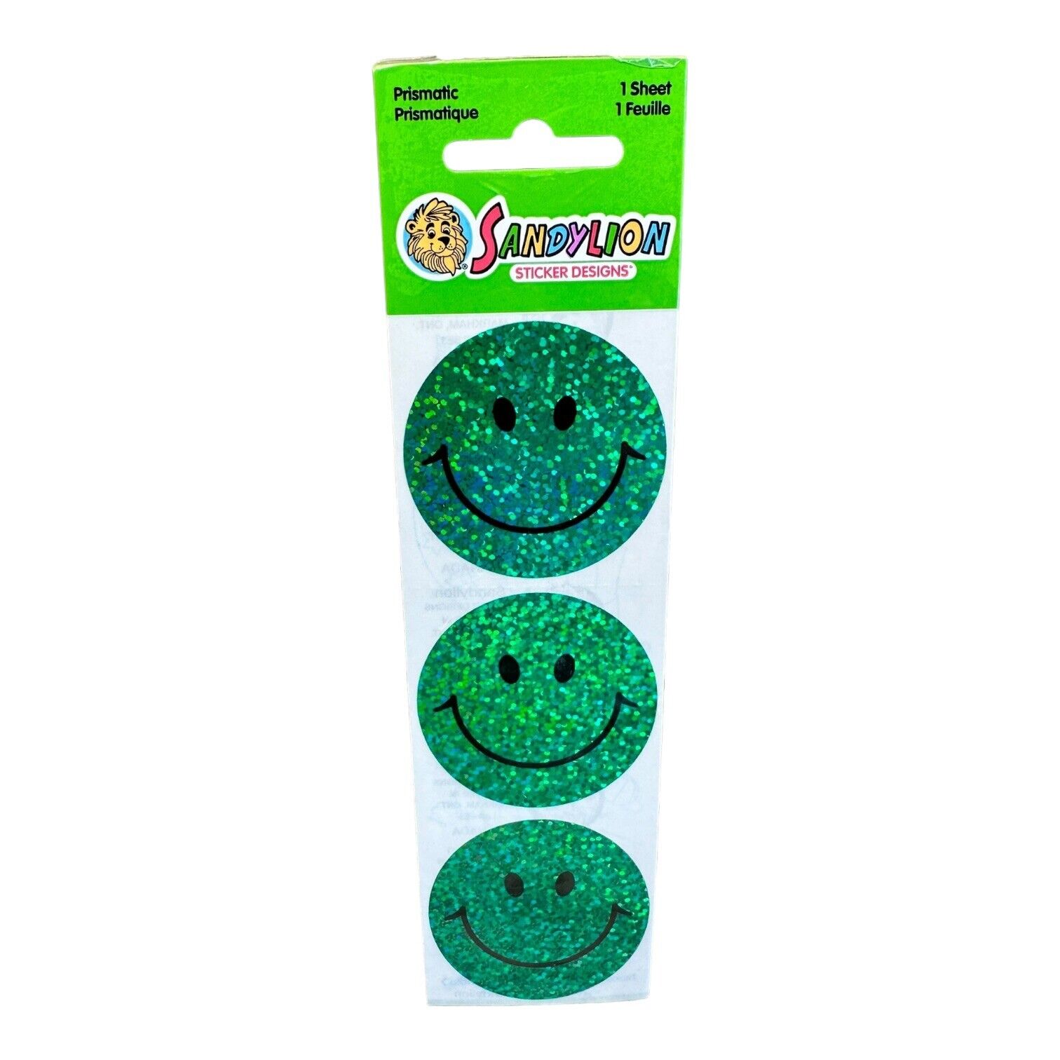 Vtg Sandylion Stickers Large Green Happy Smile Face Shiny Foil Smiley Sealed