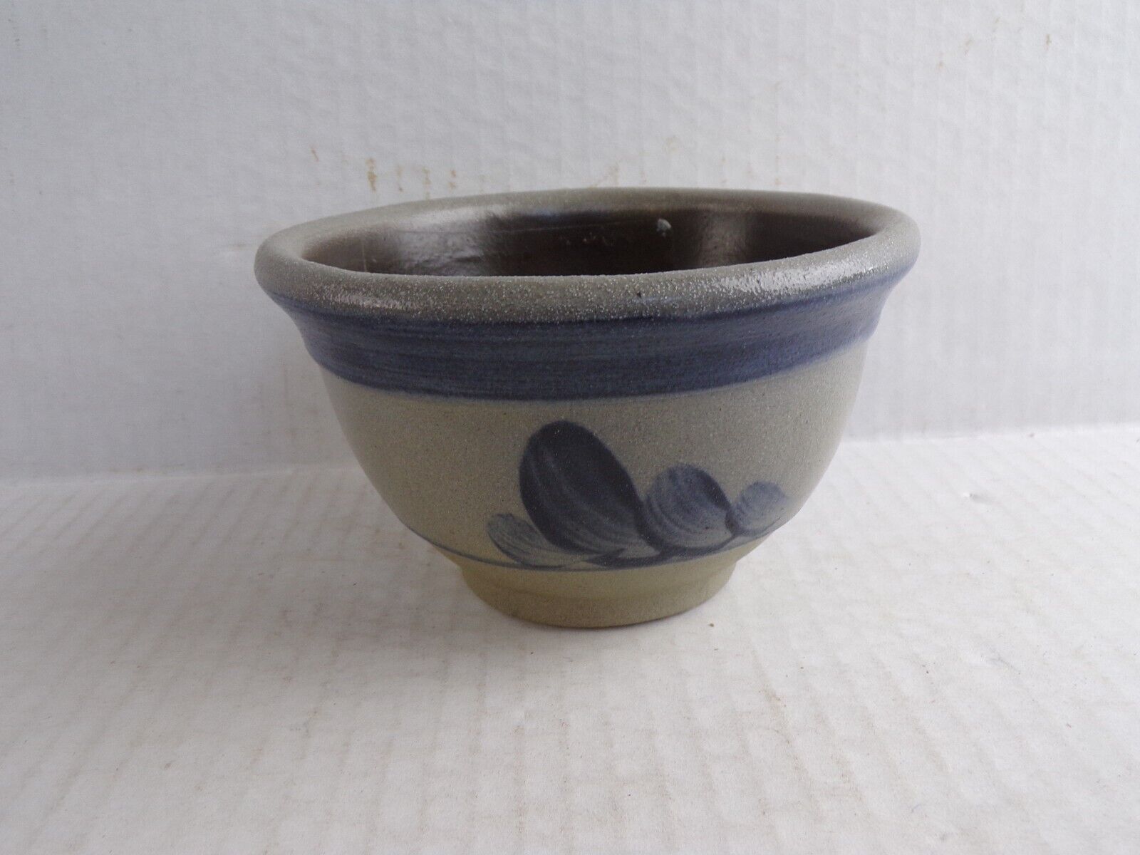 Rowe Pottery Works Miniature Salt Glaze Blue Cobalt Bowl 2 3/4\