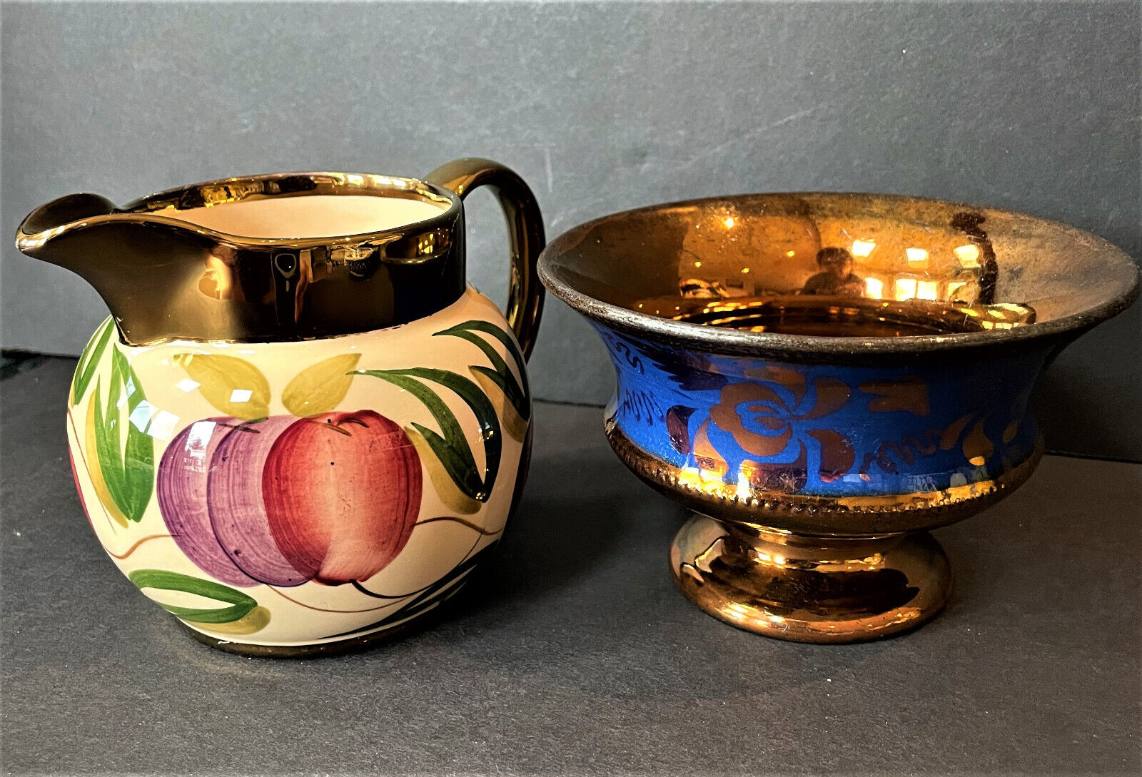 Wade and Staffordshire Luster Pitcher and Bowl Hand Painted